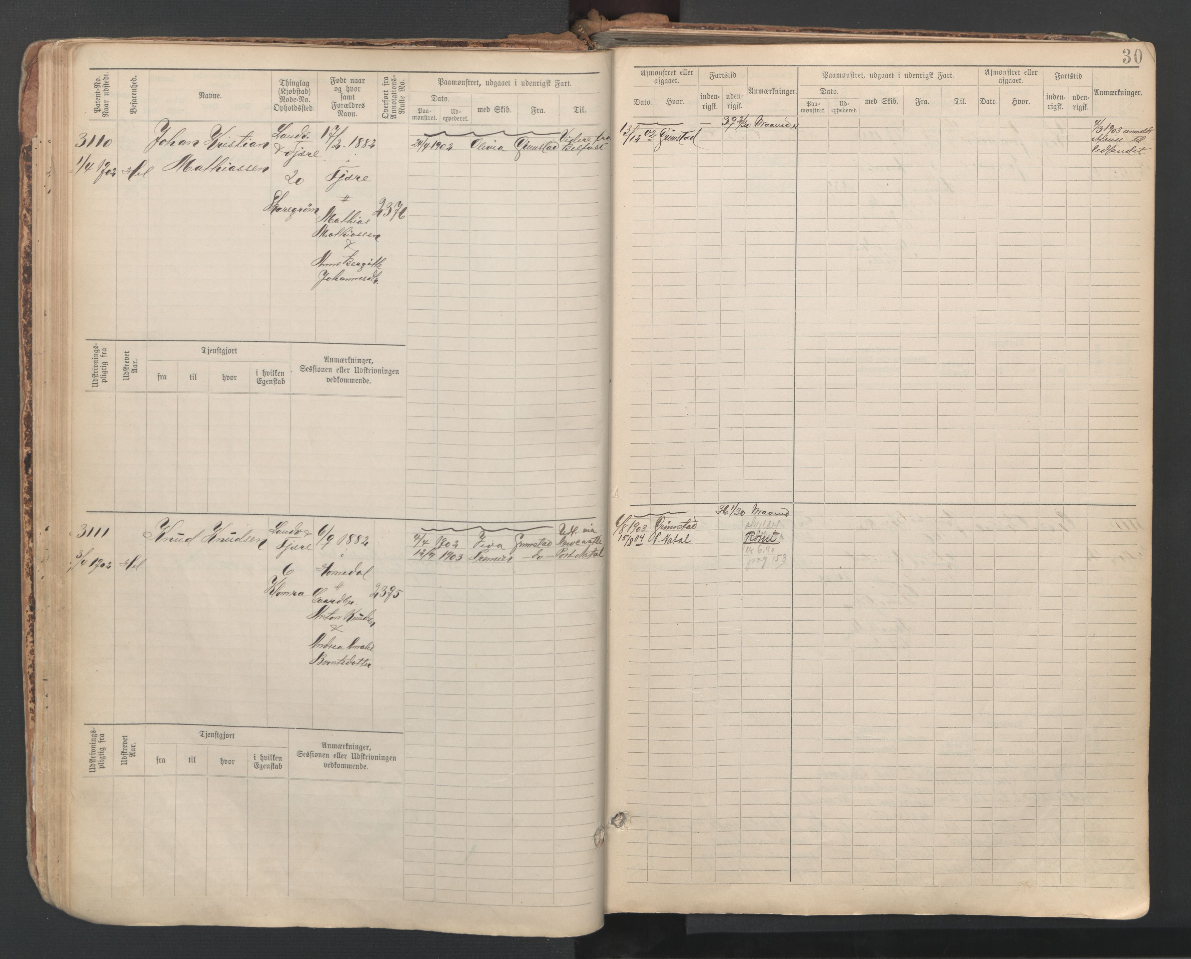 Grimstad mønstringskrets, AV/SAK-2031-0013/F/Fb/L0013: Hovedrulle A nr 3052-3814, V-26, 1900-1943, s. 32