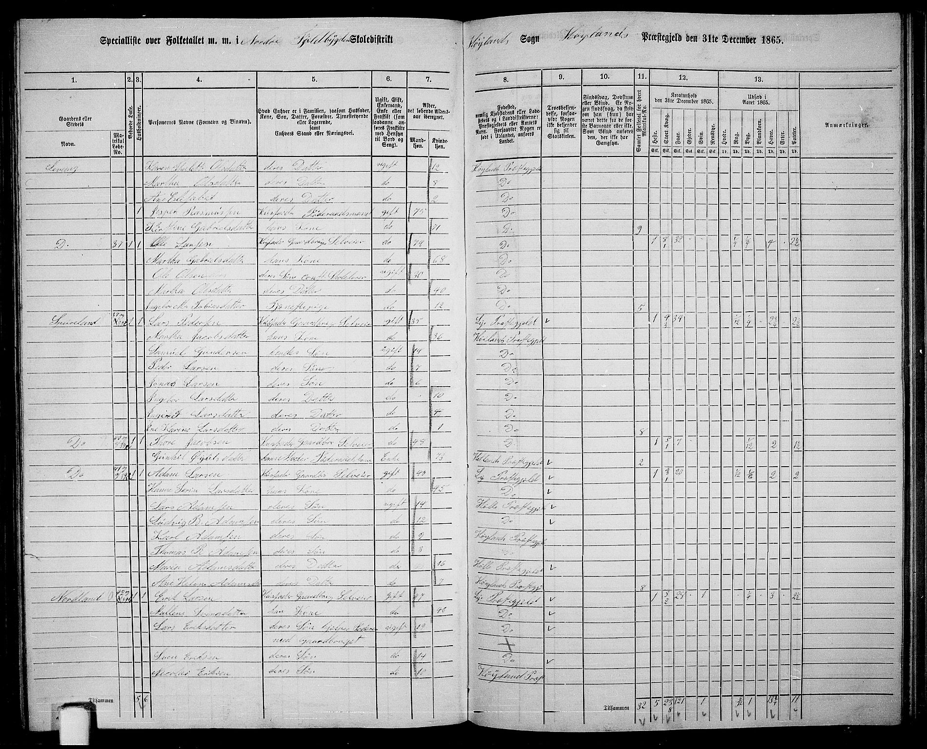 RA, Folketelling 1865 for 1123P Høyland prestegjeld, 1865, s. 122