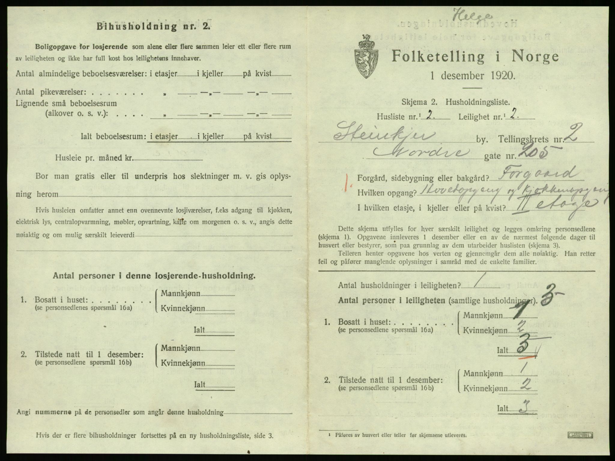 SAT, Folketelling 1920 for 1702 Steinkjer ladested, 1920, s. 1696