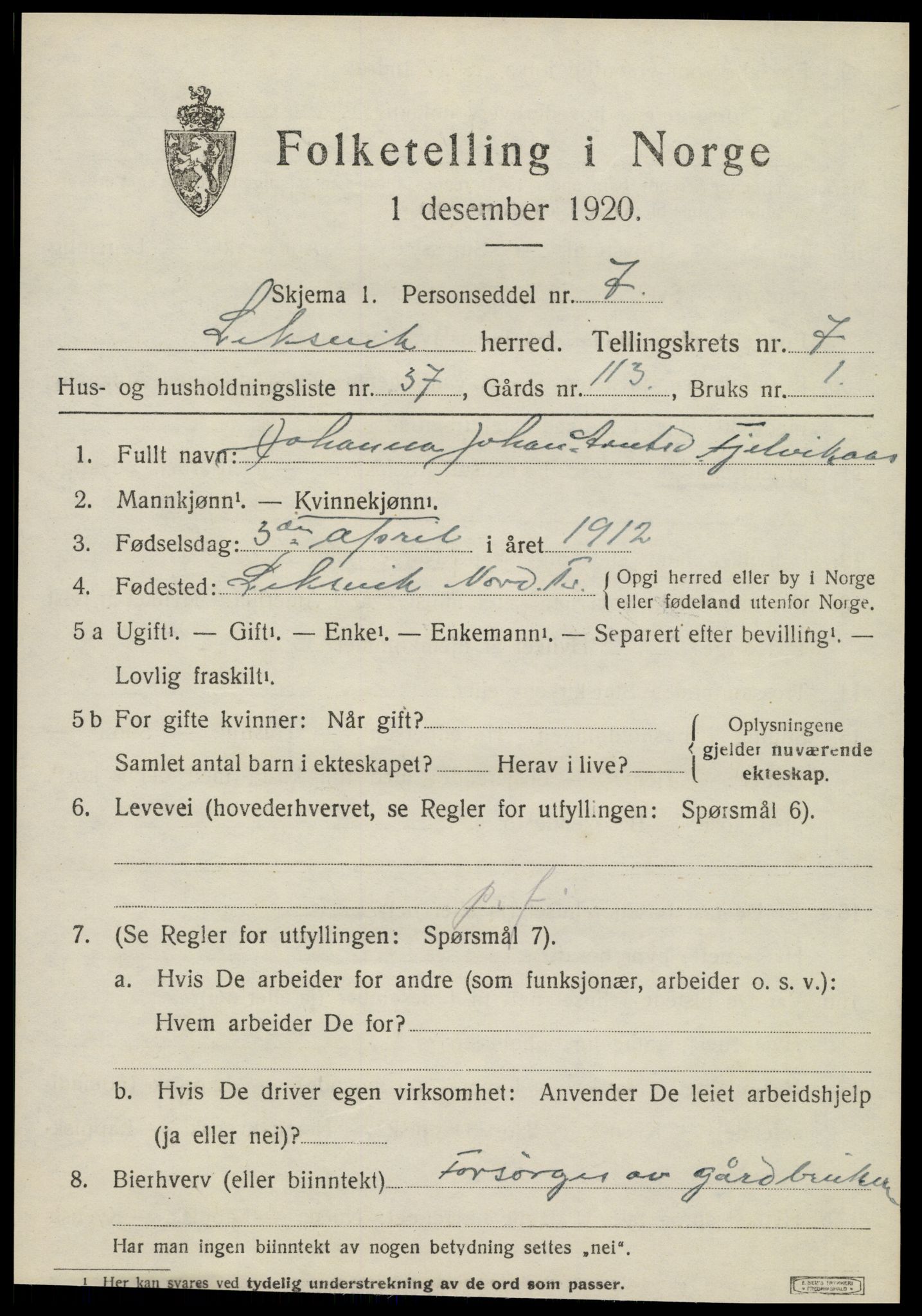 SAT, Folketelling 1920 for 1718 Leksvik herred, 1920, s. 6518