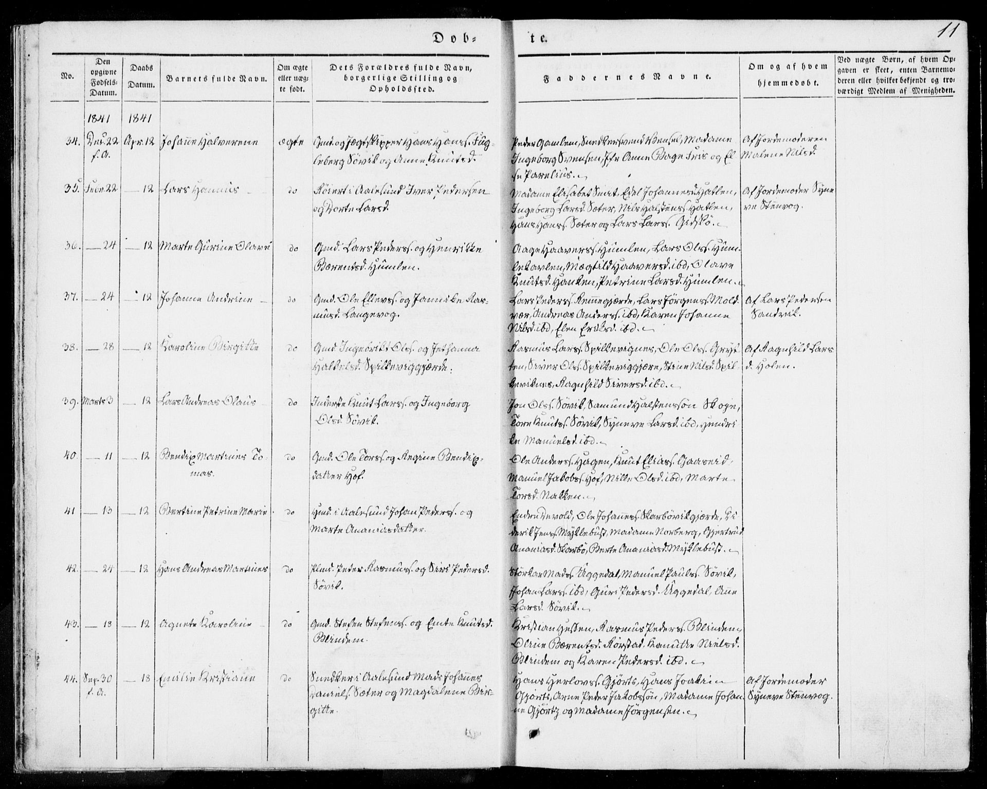 Ministerialprotokoller, klokkerbøker og fødselsregistre - Møre og Romsdal, AV/SAT-A-1454/528/L0396: Ministerialbok nr. 528A07, 1839-1847, s. 11