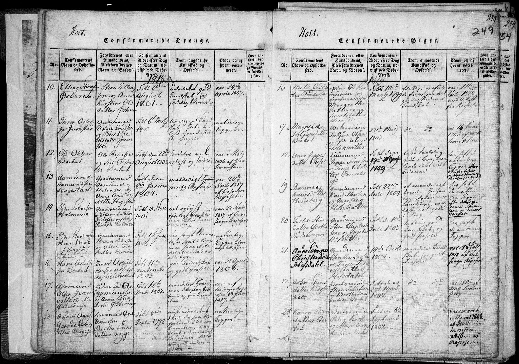 Holt sokneprestkontor, AV/SAK-1111-0021/F/Fa/L0005: Ministerialbok nr. A 5, 1813-1821, s. 249