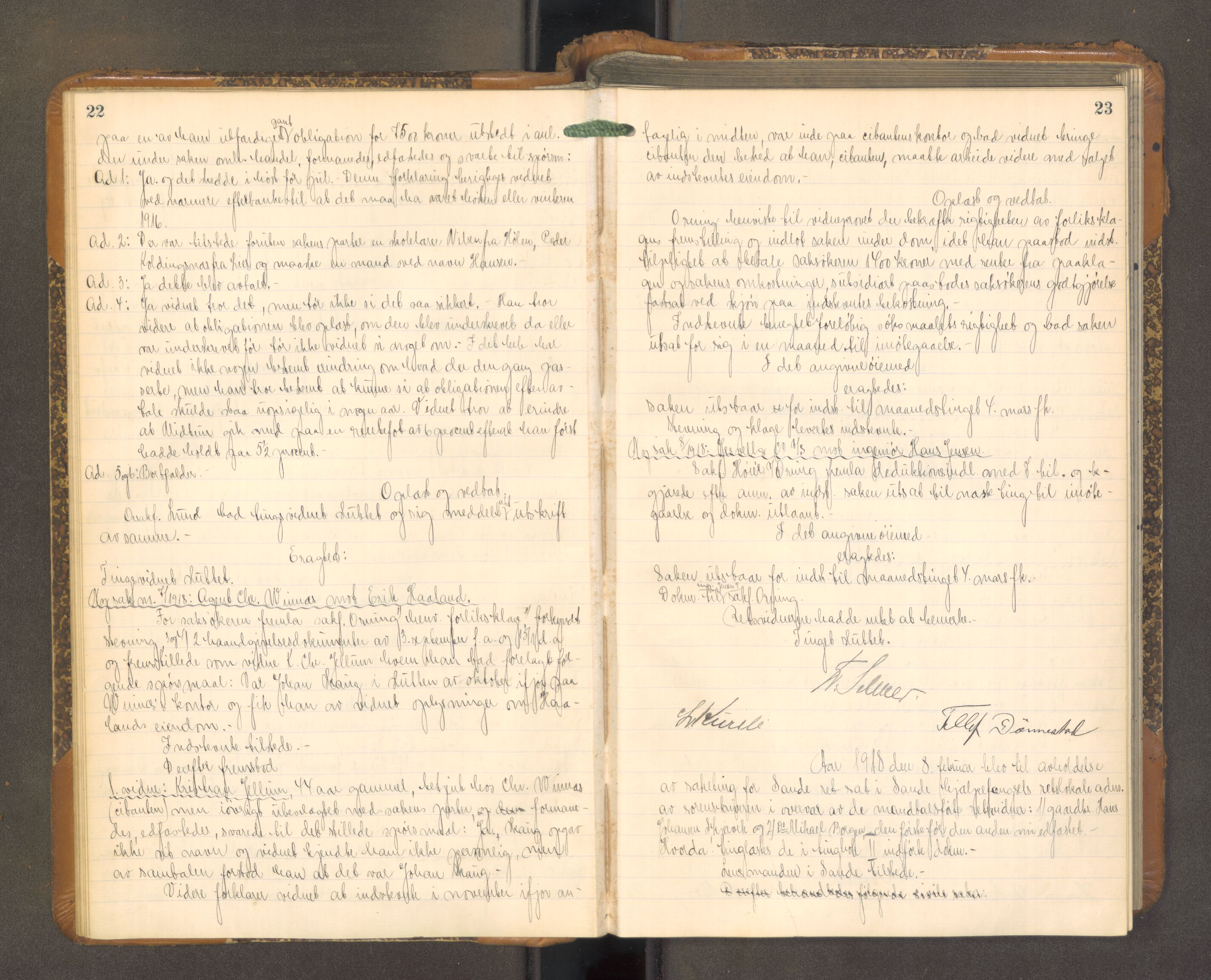 Nordre Jarlsberg sorenskriveri, AV/SAKO-A-80/F/Fa/Faa/L0056: Tingbok, 1917-1921, s. 22-23