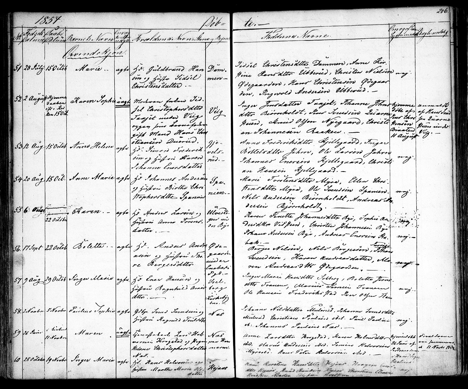 Enebakk prestekontor Kirkebøker, AV/SAO-A-10171c/F/Fa/L0009: Ministerialbok nr. I 9, 1832-1861, s. 206
