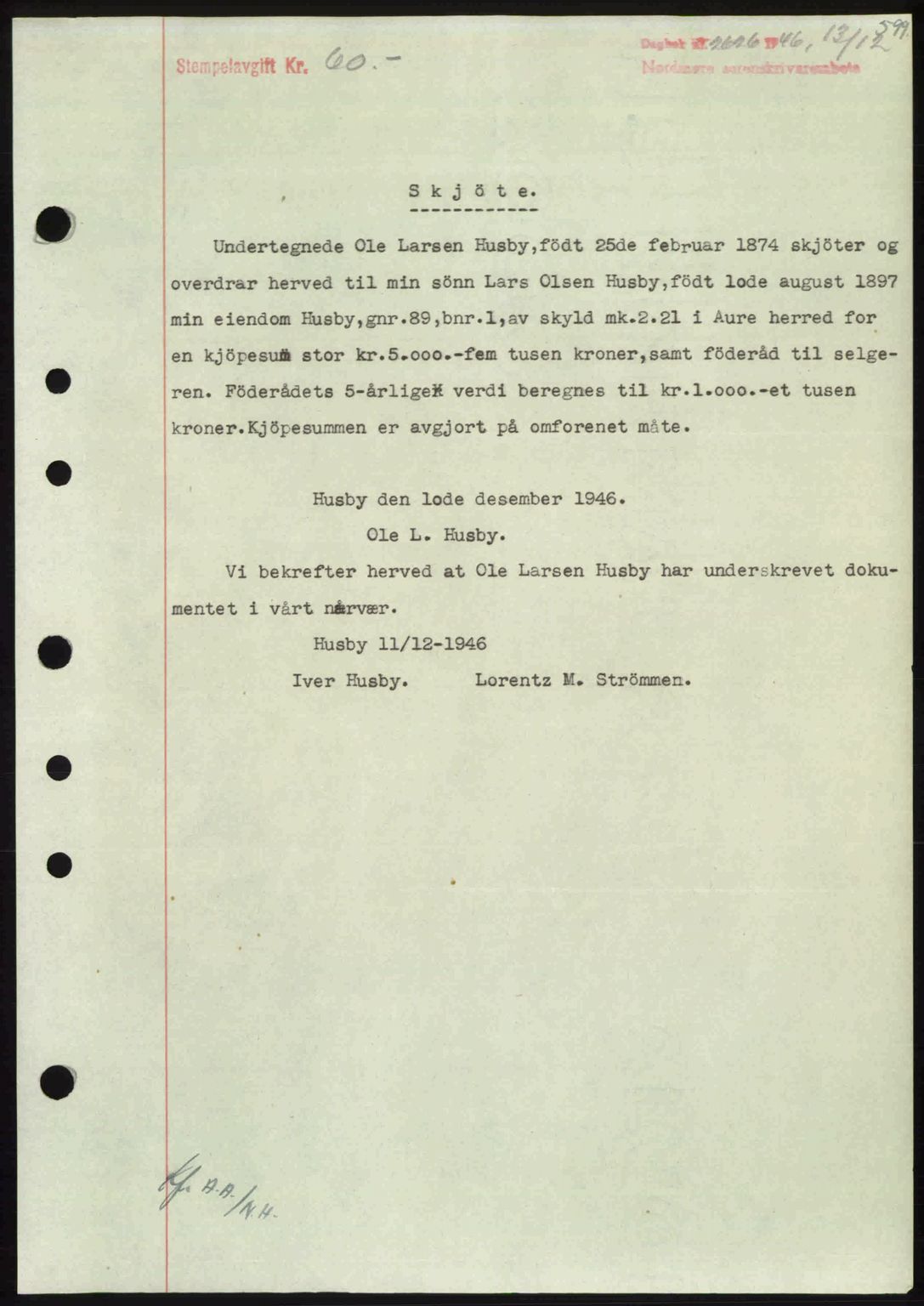Nordmøre sorenskriveri, SAT/A-4132/1/2/2Ca: Pantebok nr. A103, 1946-1947, Dagboknr: 2626/1946