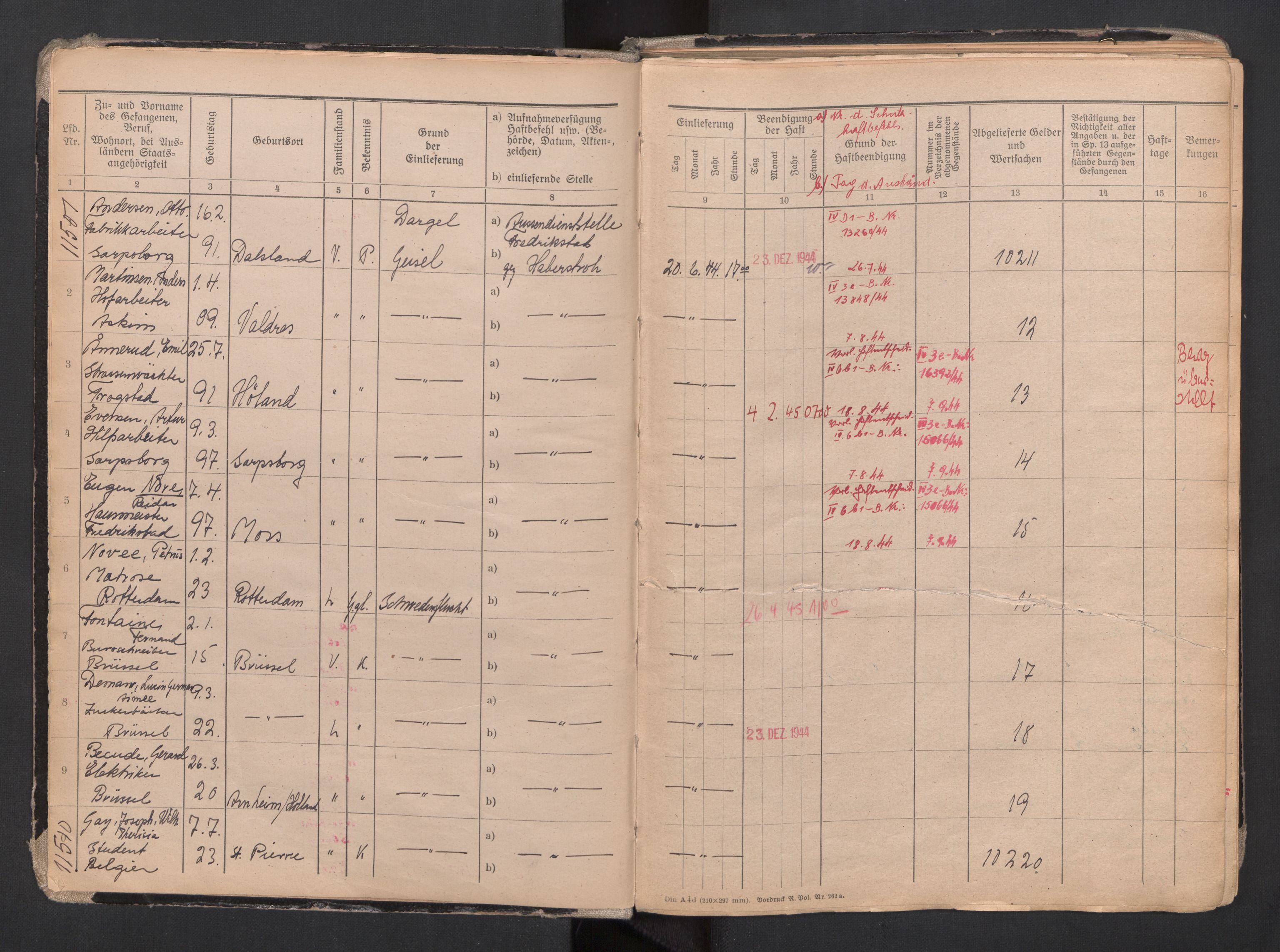 Befehlshaber der Sicherheitspolizei und des SD, AV/RA-RAFA-5969/F/Fa/Faa/L0007: Fangeprotokoll. - Gefangenen-Buch B. Fangenr. 11481-12000 og 13061-13930., 1944