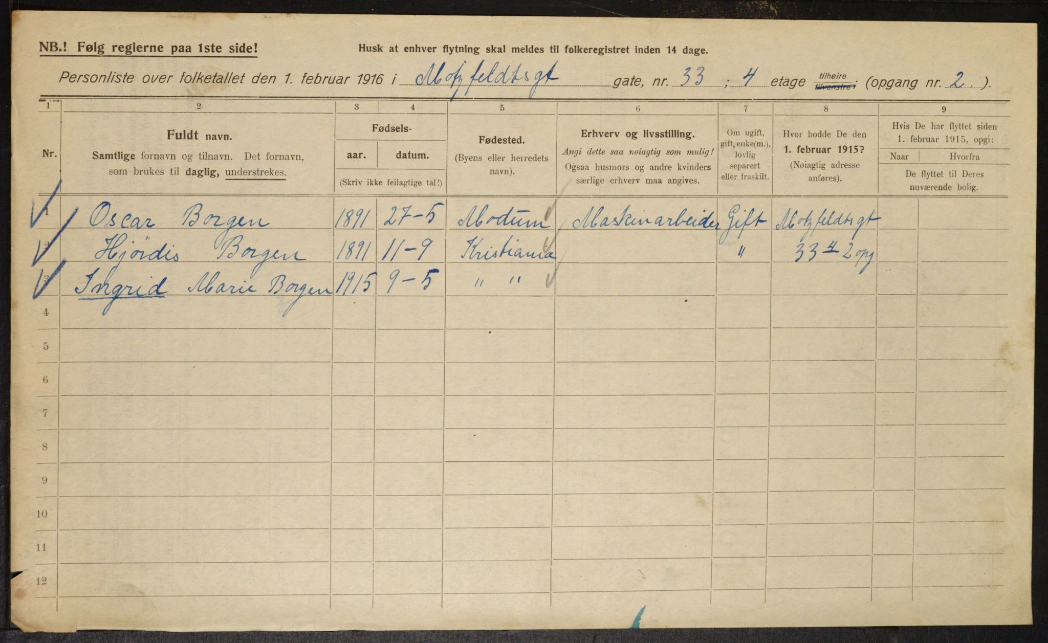OBA, Kommunal folketelling 1.2.1916 for Kristiania, 1916, s. 68301