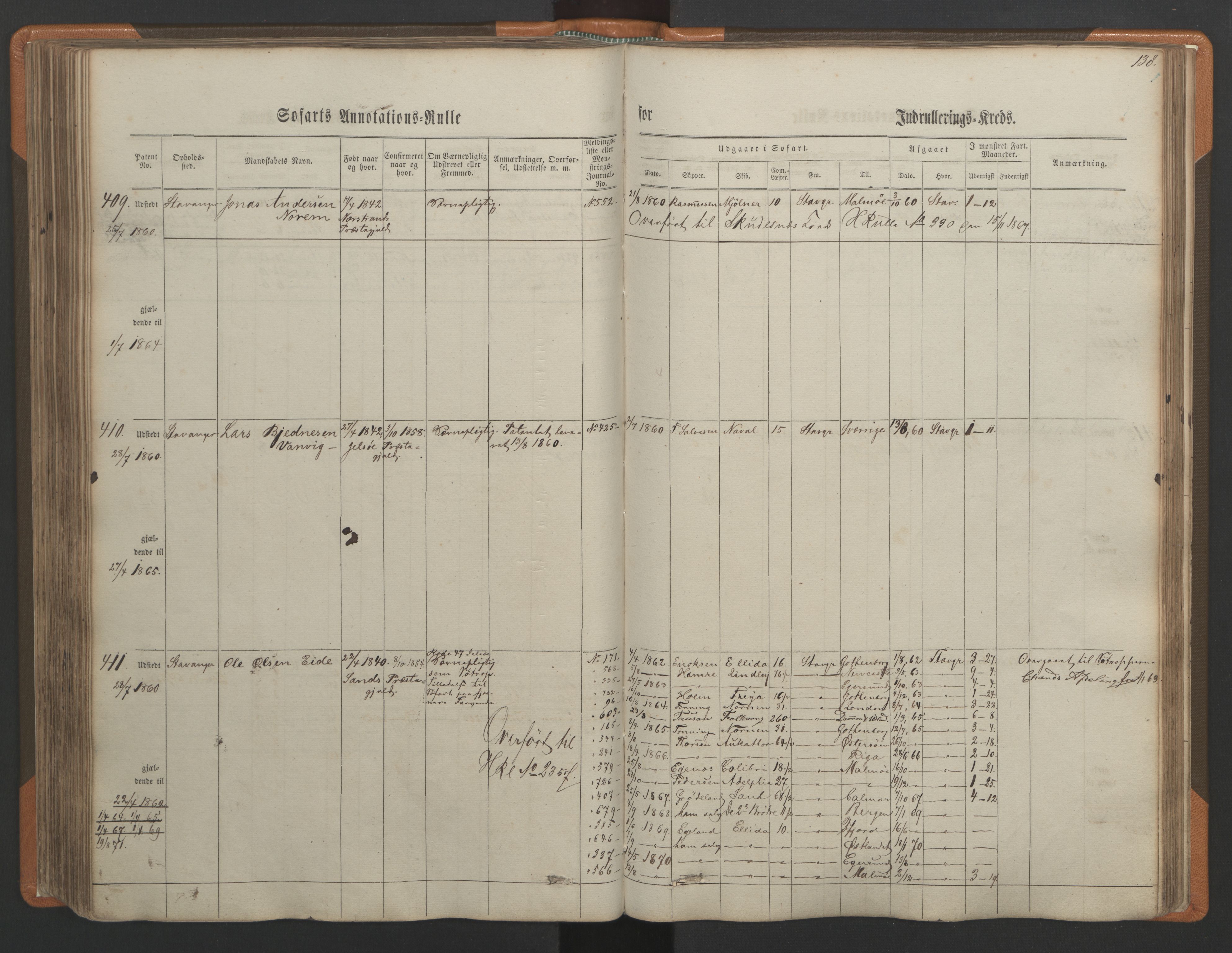 Stavanger sjømannskontor, AV/SAST-A-102006/F/Ff/L0001: Annotasjonsrulle, patentnr. 1-597 (del 1), 1860-1864, s. 147