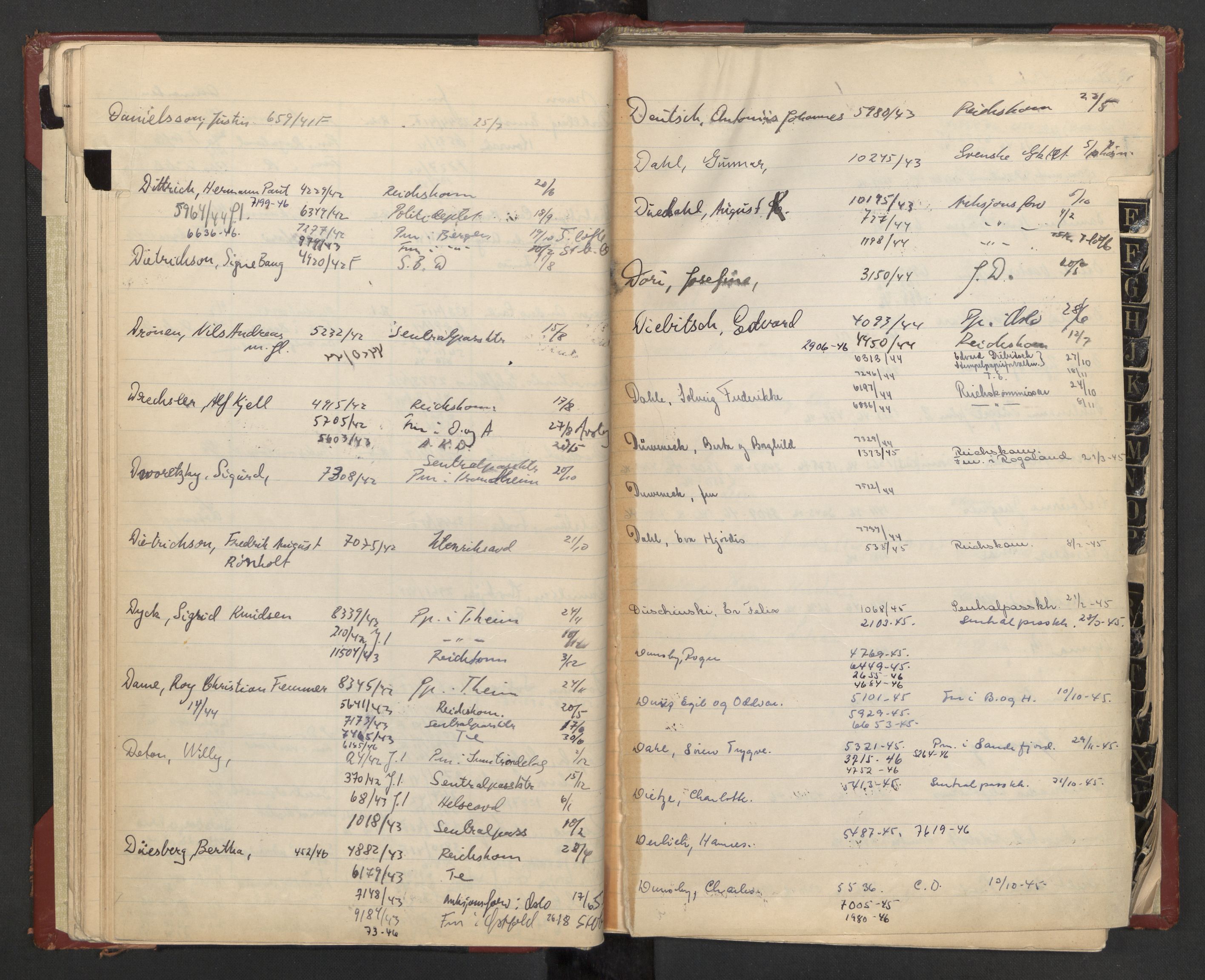 Justisdepartementet, 3. politikontor P3, AV/RA-S-1051/C/Cc/L0002: Journalregister over statsborgersaker, 1940-1946, s. 20