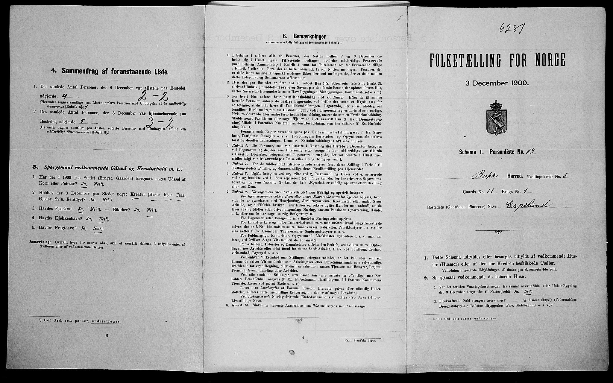 SAK, Folketelling 1900 for 1045 Bakke herred, 1900, s. 342