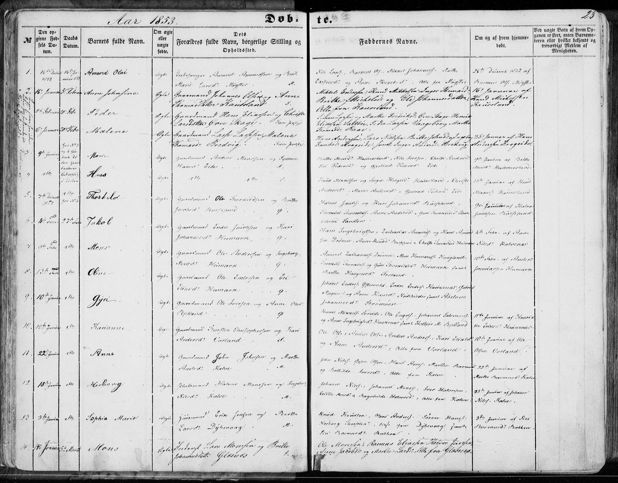Sund sokneprestembete, AV/SAB-A-99930: Ministerialbok nr. A 14, 1850-1866, s. 23