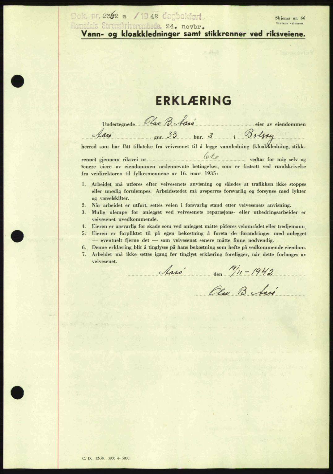 Romsdal sorenskriveri, SAT/A-4149/1/2/2C: Pantebok nr. B2, 1939-1945, Dagboknr: 2362/1942