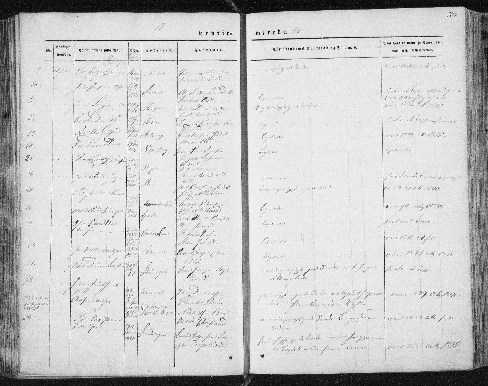 Ministerialprotokoller, klokkerbøker og fødselsregistre - Nordland, AV/SAT-A-1459/838/L0549: Ministerialbok nr. 838A07, 1840-1854, s. 204