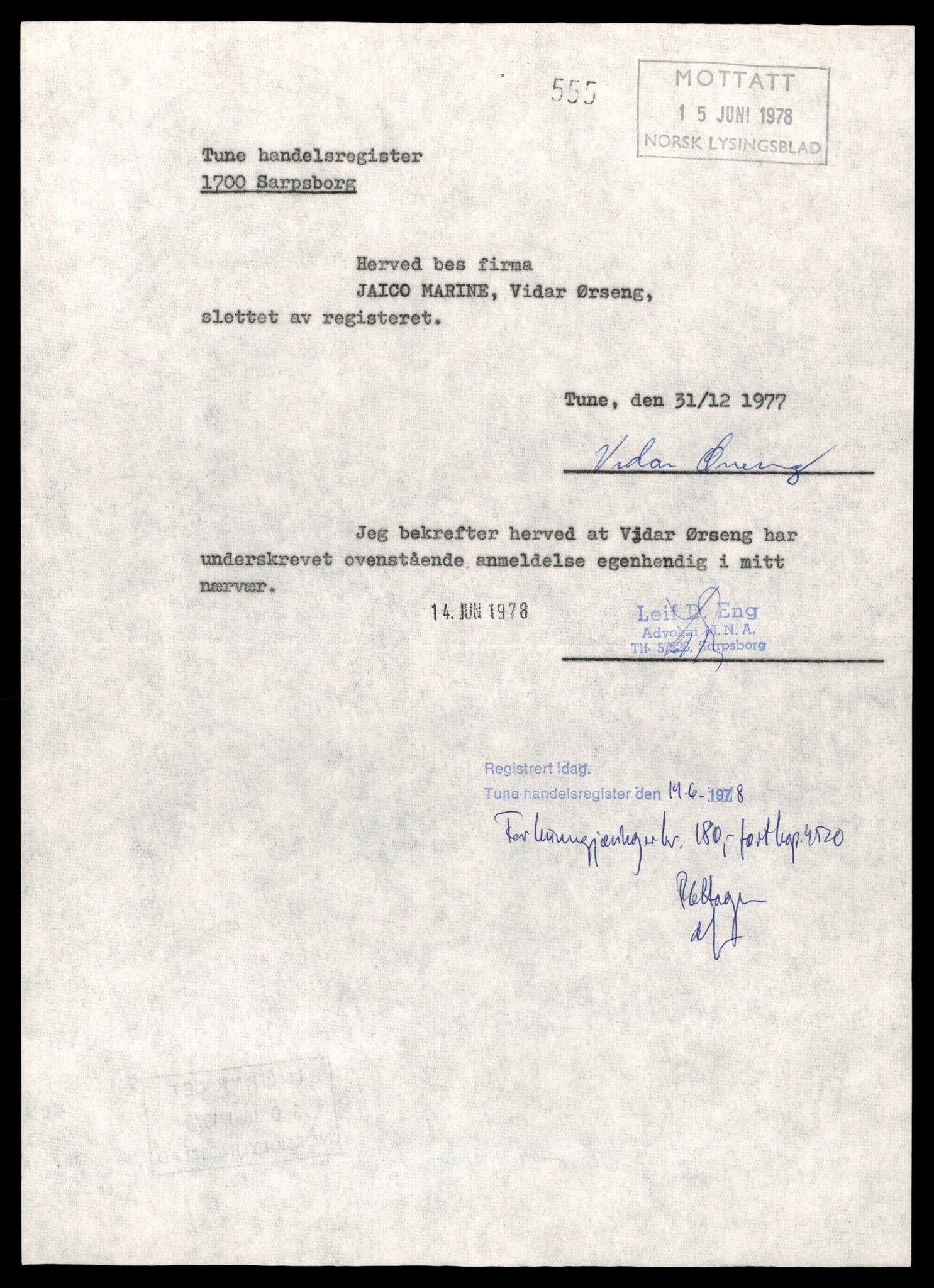 Tune sorenskriveri, AV/SAT-A-10470/K/Ke/Kea/L0016: Enkeltmannsforetak, aksjeselskap og andelslag, J - L, 1944-1984, s. 1