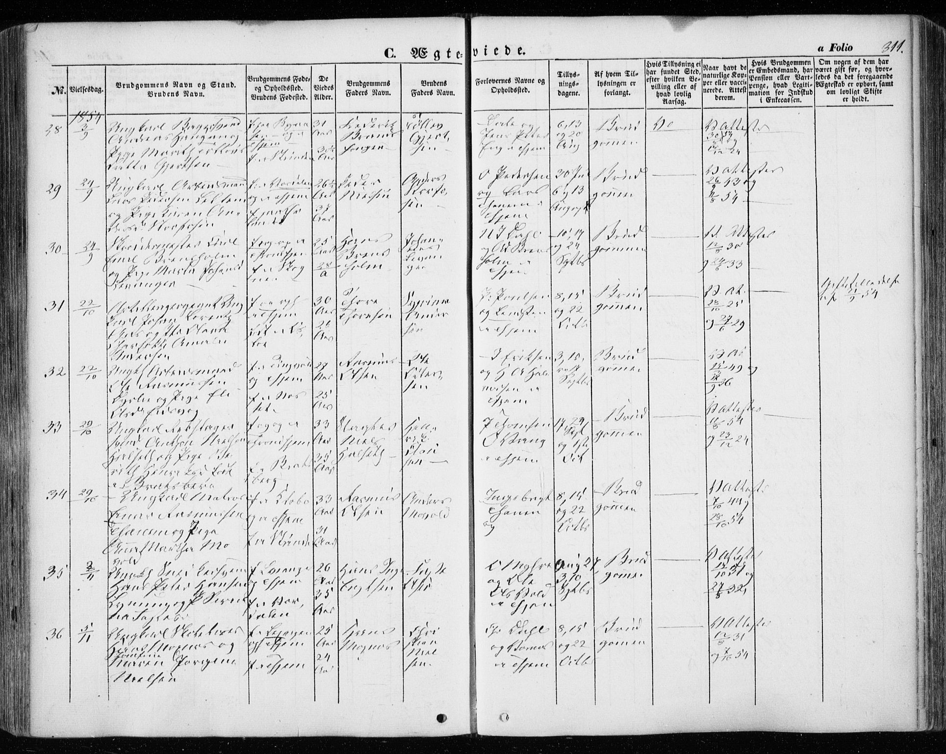 Ministerialprotokoller, klokkerbøker og fødselsregistre - Sør-Trøndelag, SAT/A-1456/601/L0051: Ministerialbok nr. 601A19, 1848-1857, s. 311