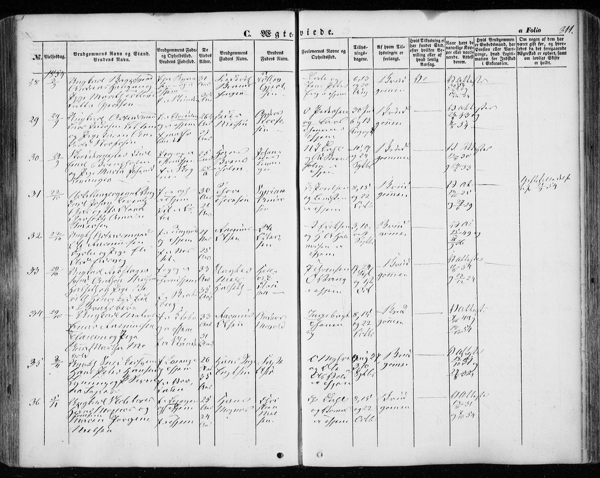 Ministerialprotokoller, klokkerbøker og fødselsregistre - Sør-Trøndelag, AV/SAT-A-1456/601/L0051: Ministerialbok nr. 601A19, 1848-1857, s. 311