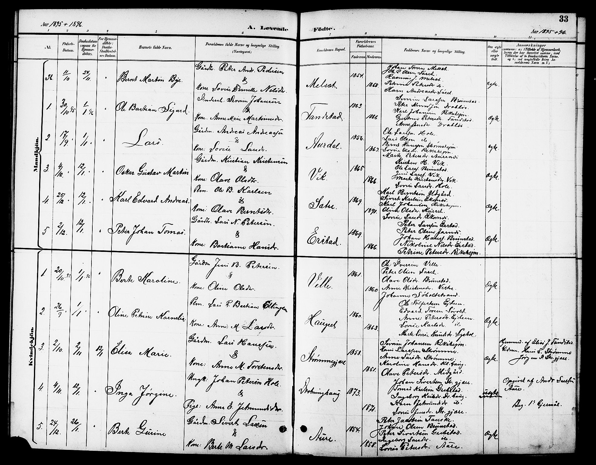 Ministerialprotokoller, klokkerbøker og fødselsregistre - Møre og Romsdal, SAT/A-1454/523/L0340: Klokkerbok nr. 523C03, 1892-1902, s. 33