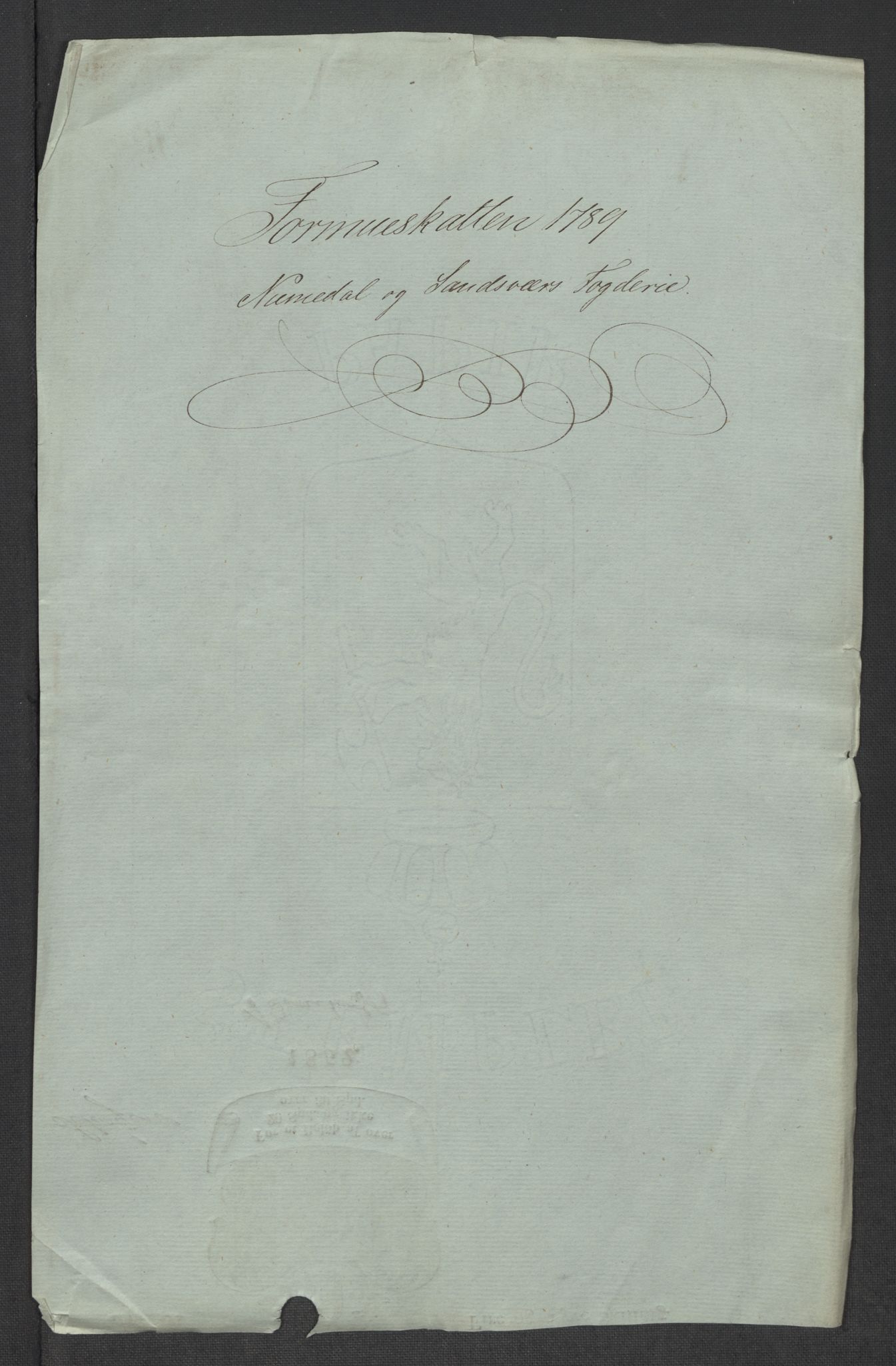 Rentekammeret inntil 1814, Reviderte regnskaper, Mindre regnskaper, RA/EA-4068/Rf/Rfe/L0031: Nordmøre fogderi, Numedal og Sandsvær fogderi, 1789, s. 296