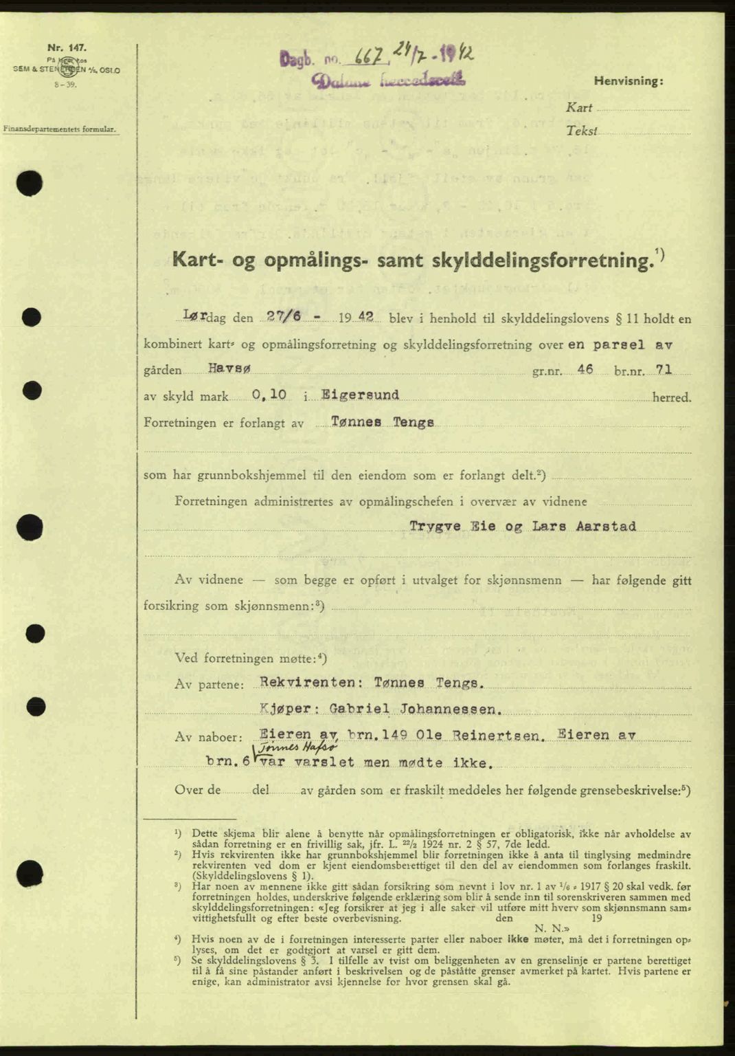 Dalane sorenskriveri, SAST/A-100309/02/G/Gb/L0045: Pantebok nr. A6, 1941-1942, Dagboknr: 667/1942
