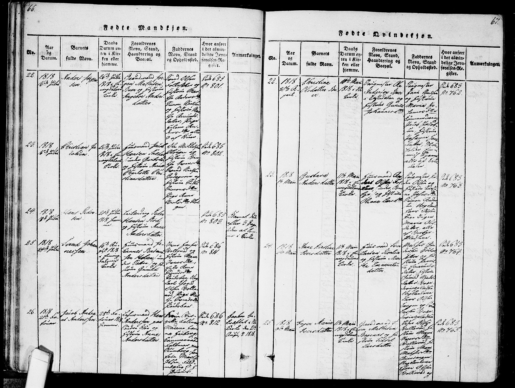 Idd prestekontor Kirkebøker, AV/SAO-A-10911/F/Fc/L0002: Ministerialbok nr. III 2, 1815-1831, s. 66-67