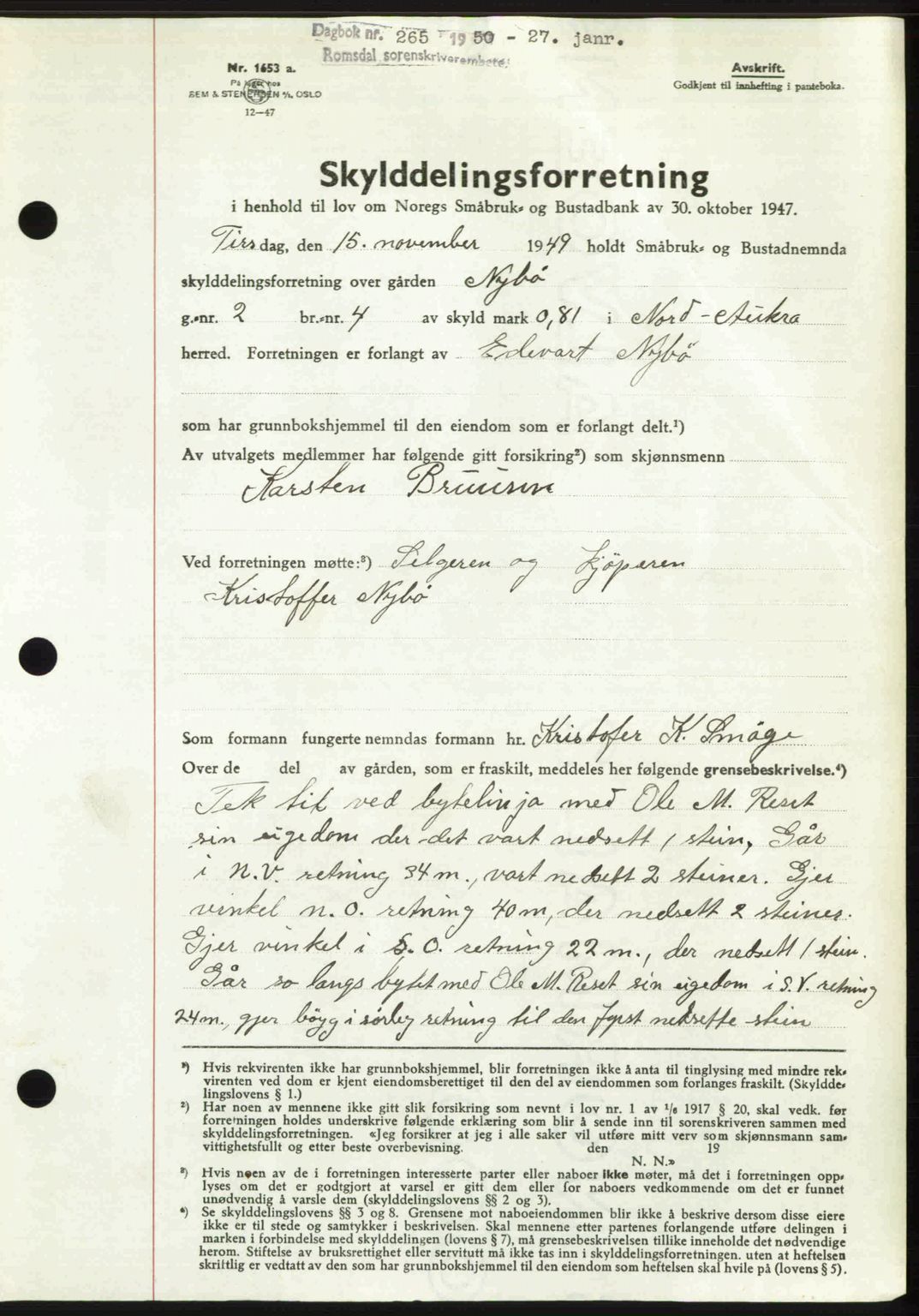 Romsdal sorenskriveri, SAT/A-4149/1/2/2C: Pantebok nr. A32, 1950-1950, Dagboknr: 265/1950