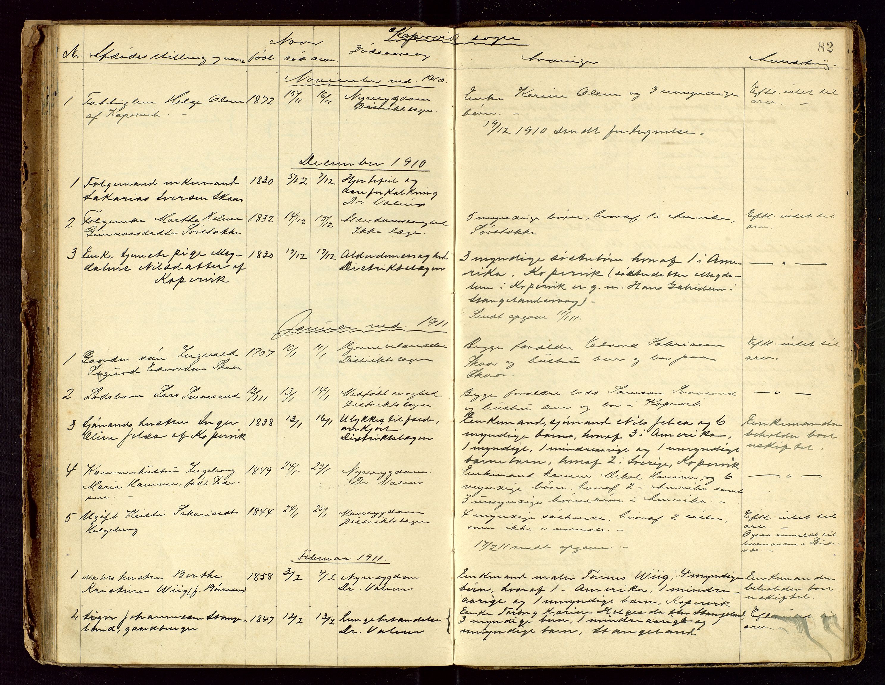 Avaldsnes lensmannskontor, SAST/A-100286/Gga/L0001: "Dødslistene Avaldsnæs Prtgd  2 - 87  Kopervig Sogn  38 - 120", 1897-1916, s. 82