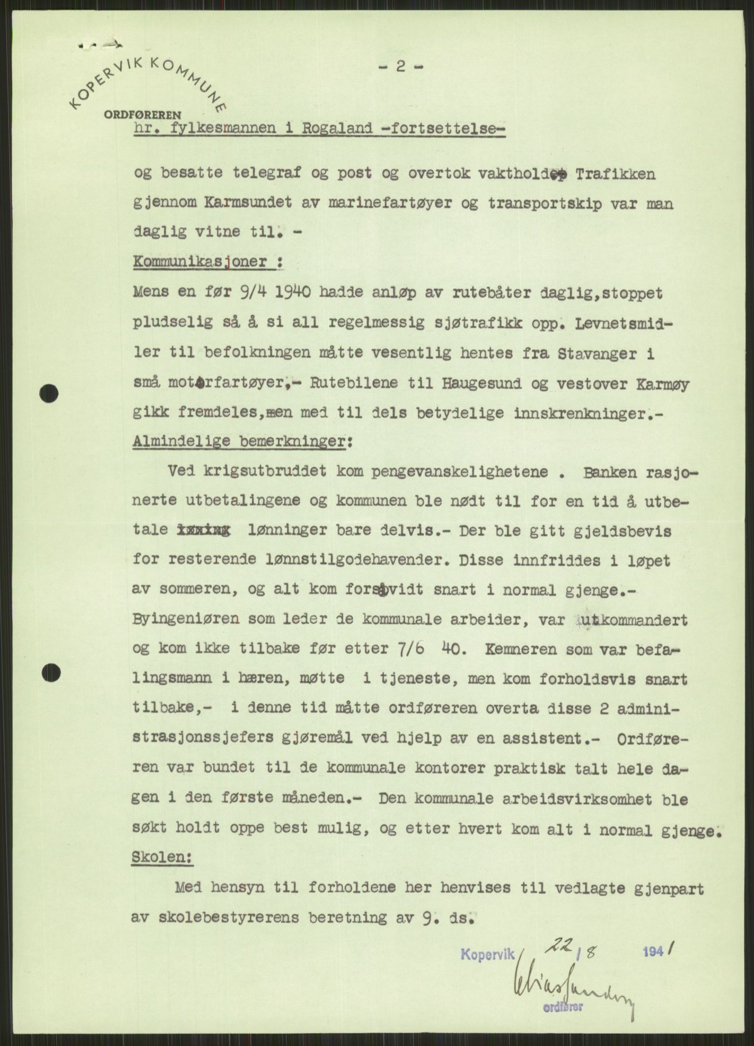 Forsvaret, Forsvarets krigshistoriske avdeling, RA/RAFA-2017/Y/Ya/L0015: II-C-11-31 - Fylkesmenn.  Rapporter om krigsbegivenhetene 1940., 1940, s. 106