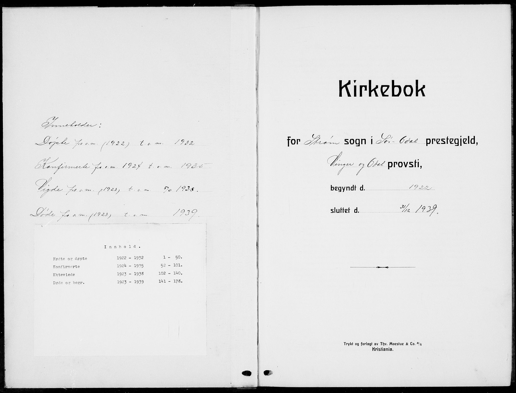 Sør-Odal prestekontor, SAH/PREST-030/H/Ha/Hab/L0011: Klokkerbok nr. 11, 1922-1939