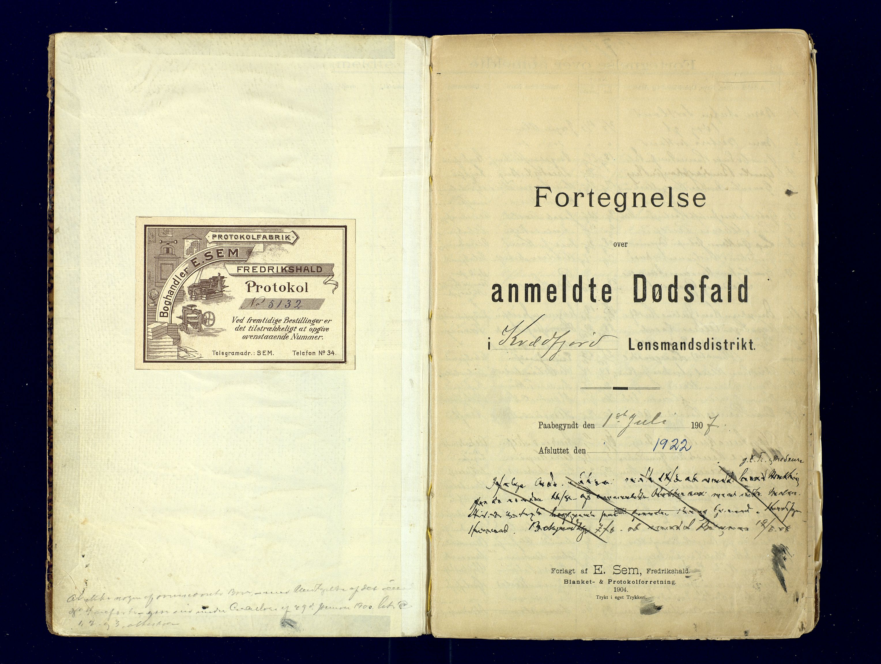 Kvæfjord lensmannskontor, AV/SATØ-SATO-112/F/Fj/Fja/L0069: Dødsfallsprotokoll, 1907-1922