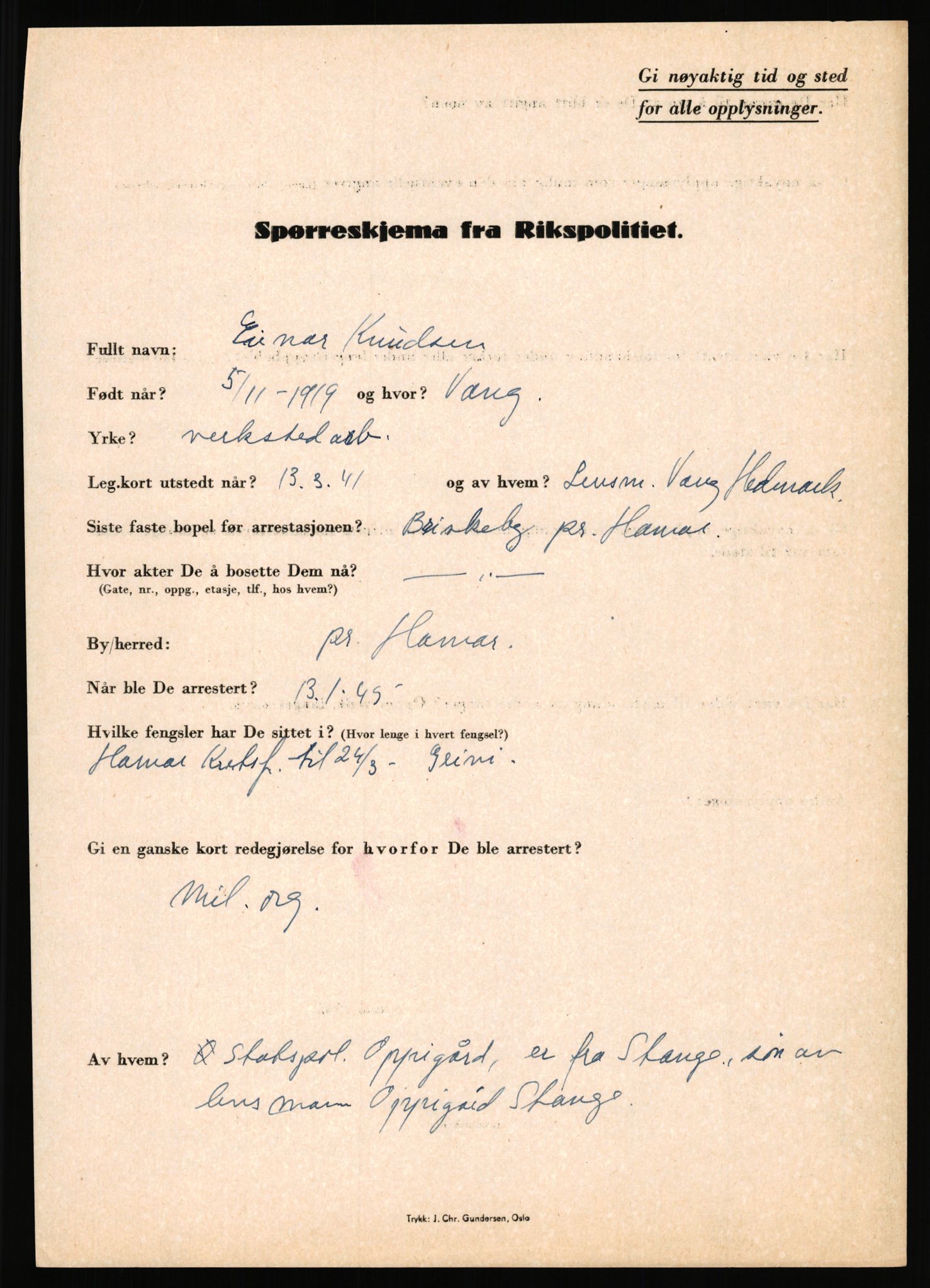 Rikspolitisjefen, AV/RA-S-1560/L/L0009: Karlsen, Aksel Emanuel - Kristiansen, Øivind Vetre, 1940-1945, s. 537