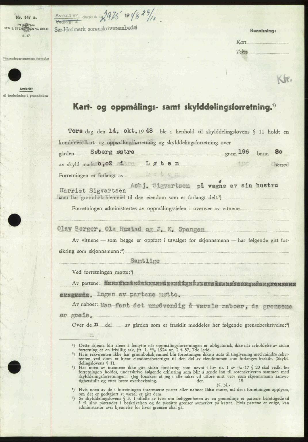 Sør-Hedmark sorenskriveri, SAH/TING-014/H/Hb/Hbd/L0018: Pantebok nr. 18, 1948-1949, Dagboknr: 2975/1948