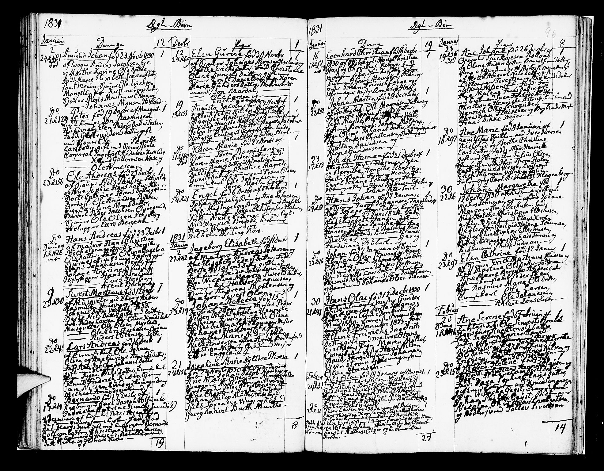 Korskirken sokneprestembete, SAB/A-76101/H/Hab: Klokkerbok nr. A 4, 1820-1832, s. 96