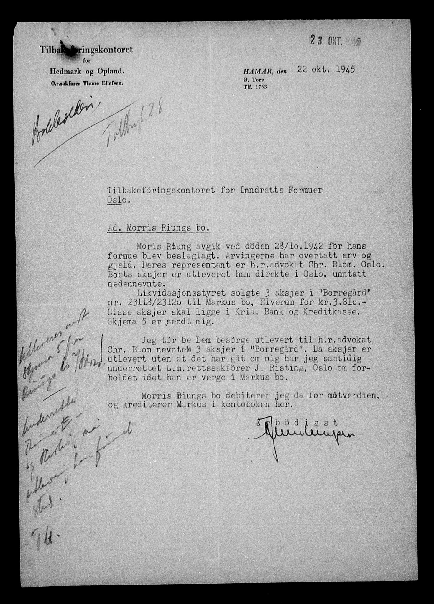 Justisdepartementet, Tilbakeføringskontoret for inndratte formuer, AV/RA-S-1564/H/Hc/Hcd/L1004: --, 1945-1947, s. 576