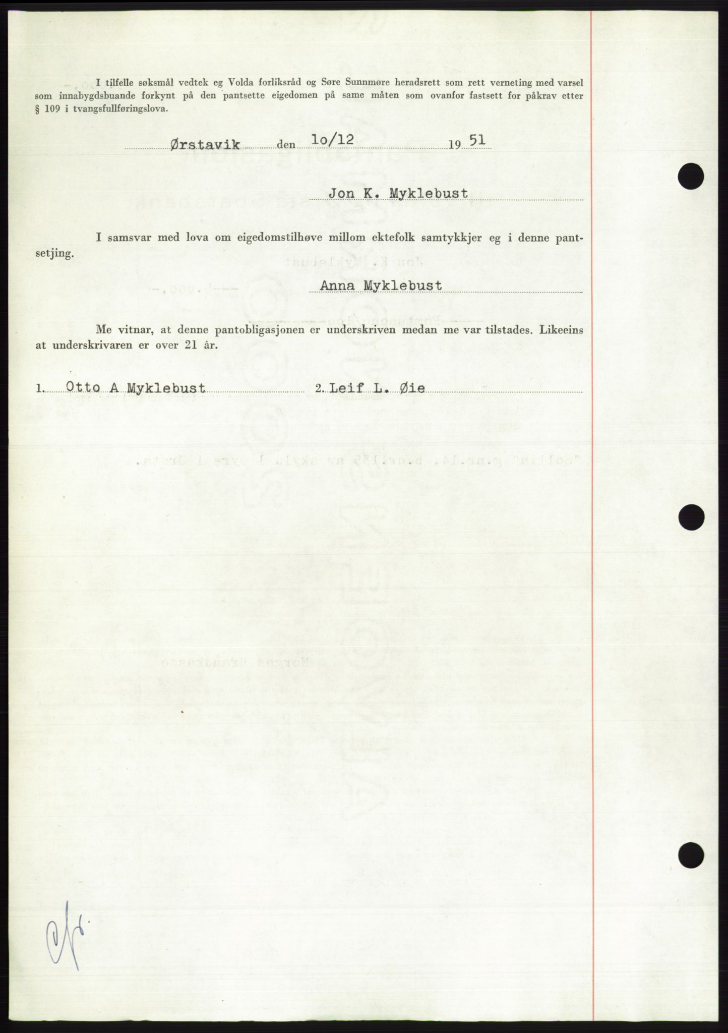 Søre Sunnmøre sorenskriveri, AV/SAT-A-4122/1/2/2C/L0121: Pantebok nr. 9B, 1951-1952, Dagboknr: 2477/1951