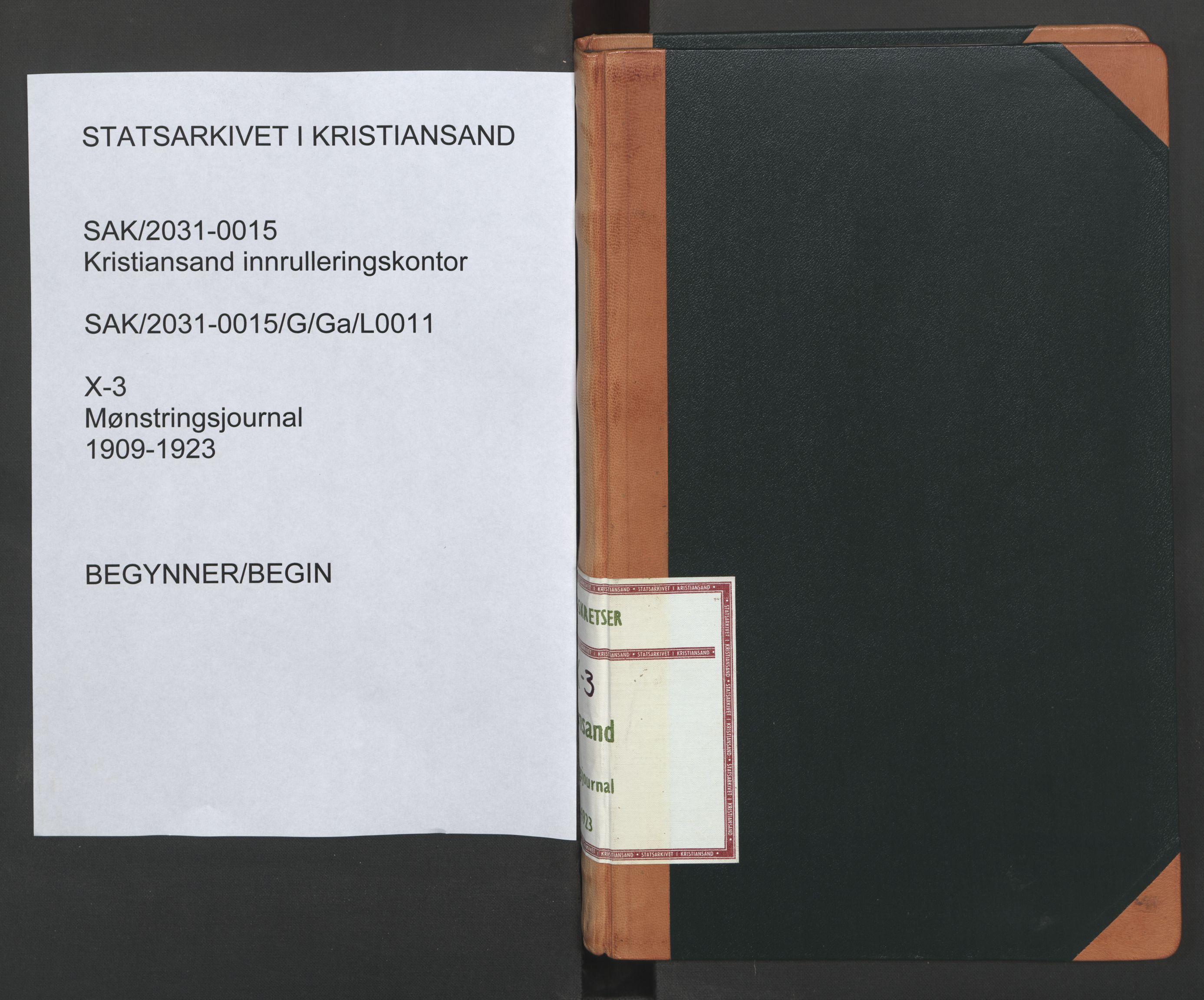 Kristiansand mønstringskrets, AV/SAK-2031-0015/G/Ga/L0011: Mønstringsjournal, X-3, 1909-1923, s. 1