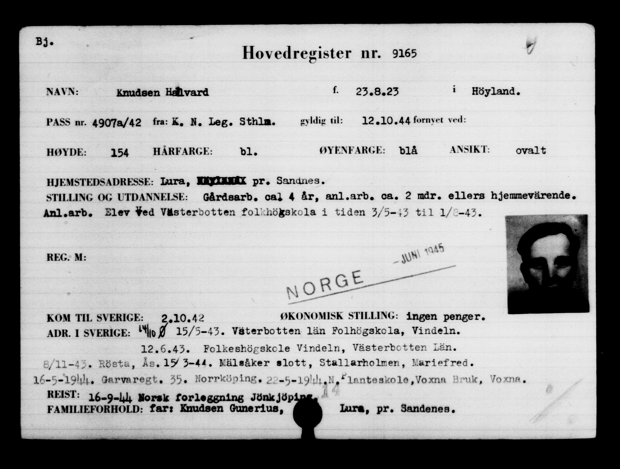 Utenriksstasjonene, Legasjonen i Stockholm, Flyktningkontoret, AV/RA-S-6753/V/Va/L0005: Kjesäterkartoteket, flyktninger med registreringsnr. 6600-9417, 1940-1945, s. 3026