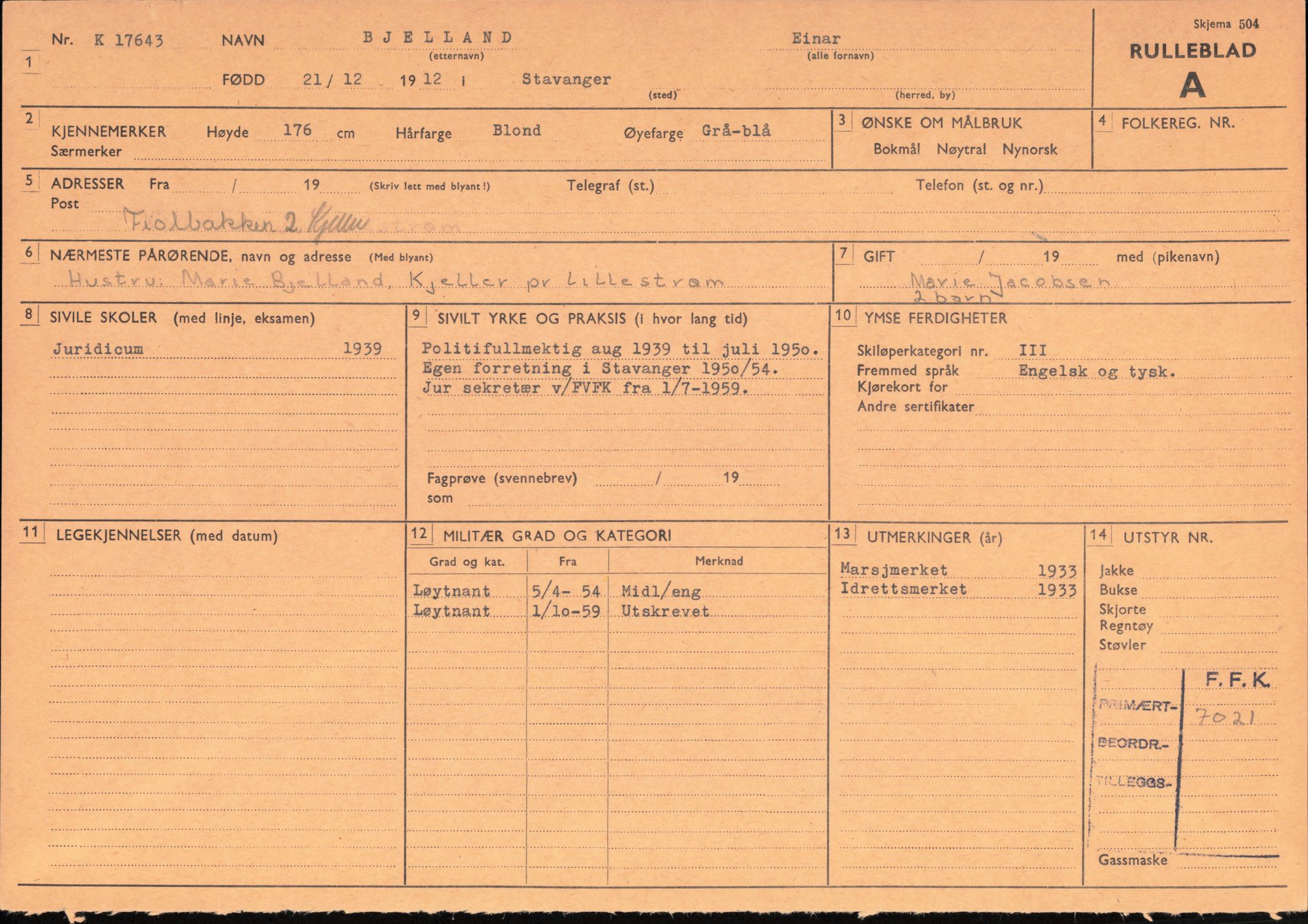 Forsvaret, Forsvarets overkommando/Luftforsvarsstaben, RA/RAFA-4079/P/Pa/L0029: Personellpapirer, 1912, s. 170