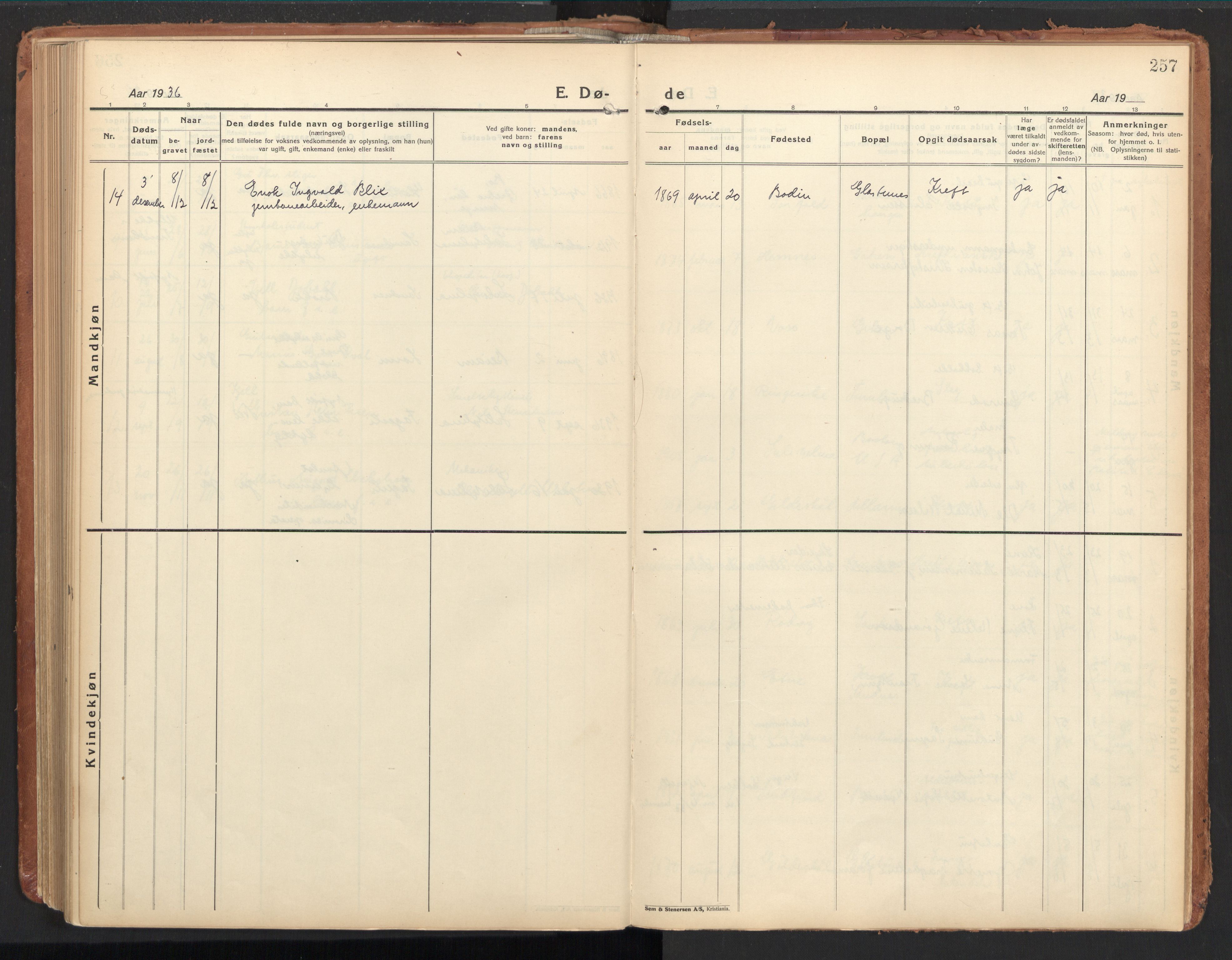 Ministerialprotokoller, klokkerbøker og fødselsregistre - Nordland, AV/SAT-A-1459/850/L0716: Residerende kapellans bok nr. 850B06, 1924-1938, s. 257