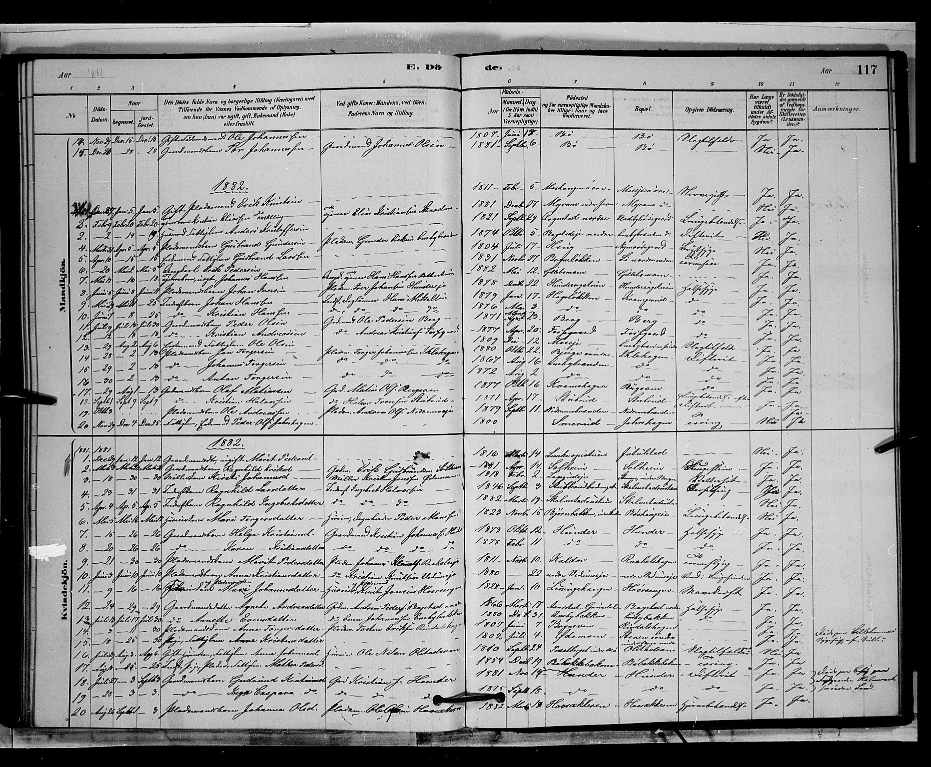 Øyer prestekontor, AV/SAH-PREST-084/H/Ha/Hab/L0002: Klokkerbok nr. 2, 1878-1896, s. 117