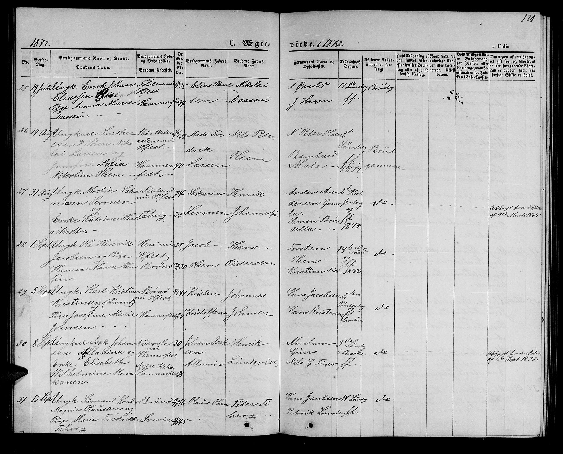 Hammerfest sokneprestkontor, SATØ/S-1347/H/Hb/L0004.klokk: Klokkerbok nr. 4, 1869-1877, s. 121