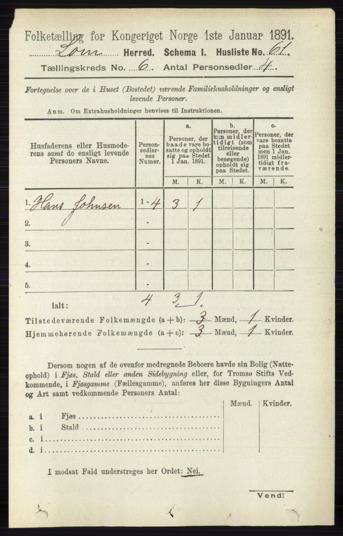 RA, Folketelling 1891 for 0514 Lom herred, 1891, s. 2364