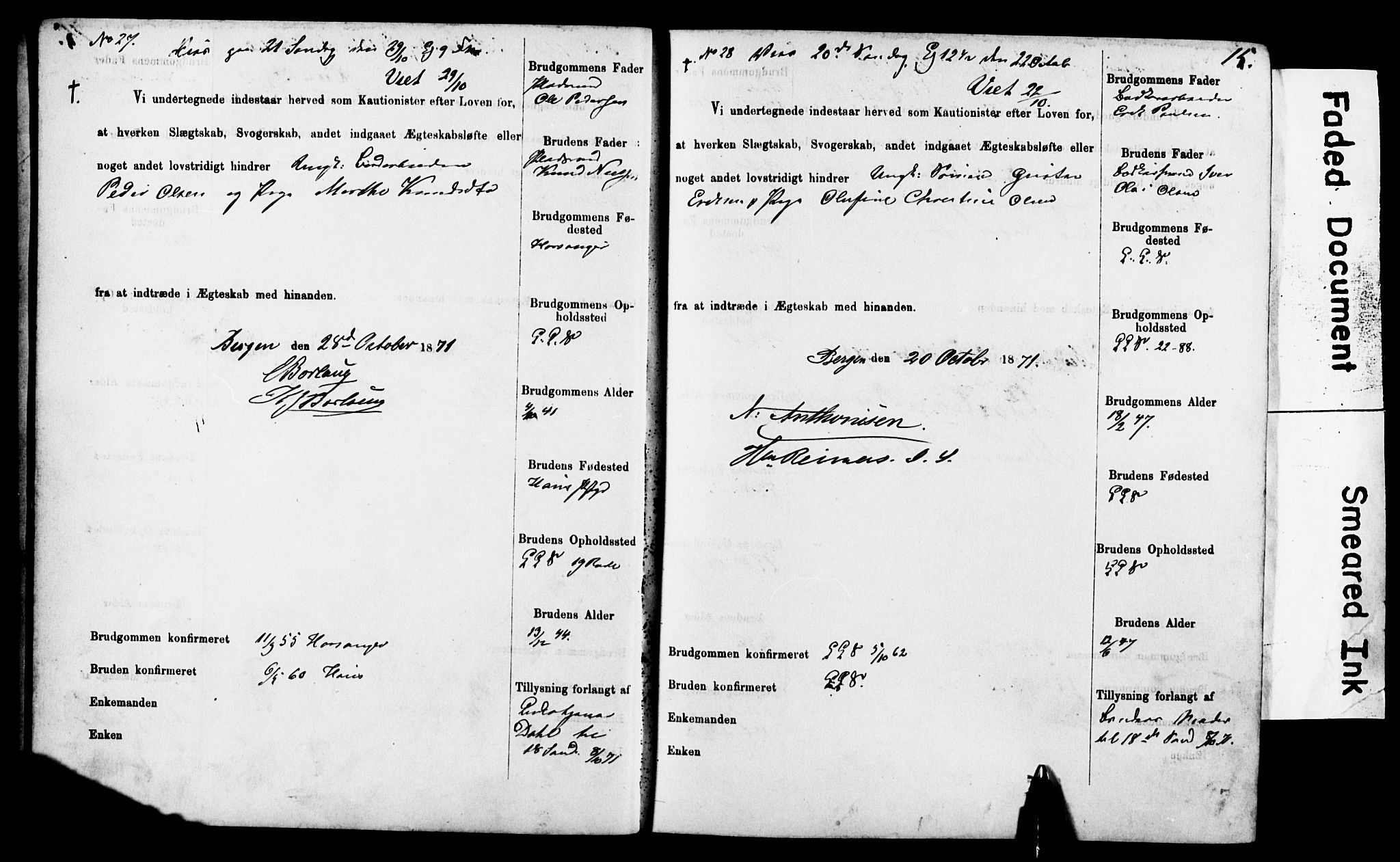 Korskirken sokneprestembete, AV/SAB-A-76101: Forlovererklæringer nr. II.5.4, 1871-1878, s. 15