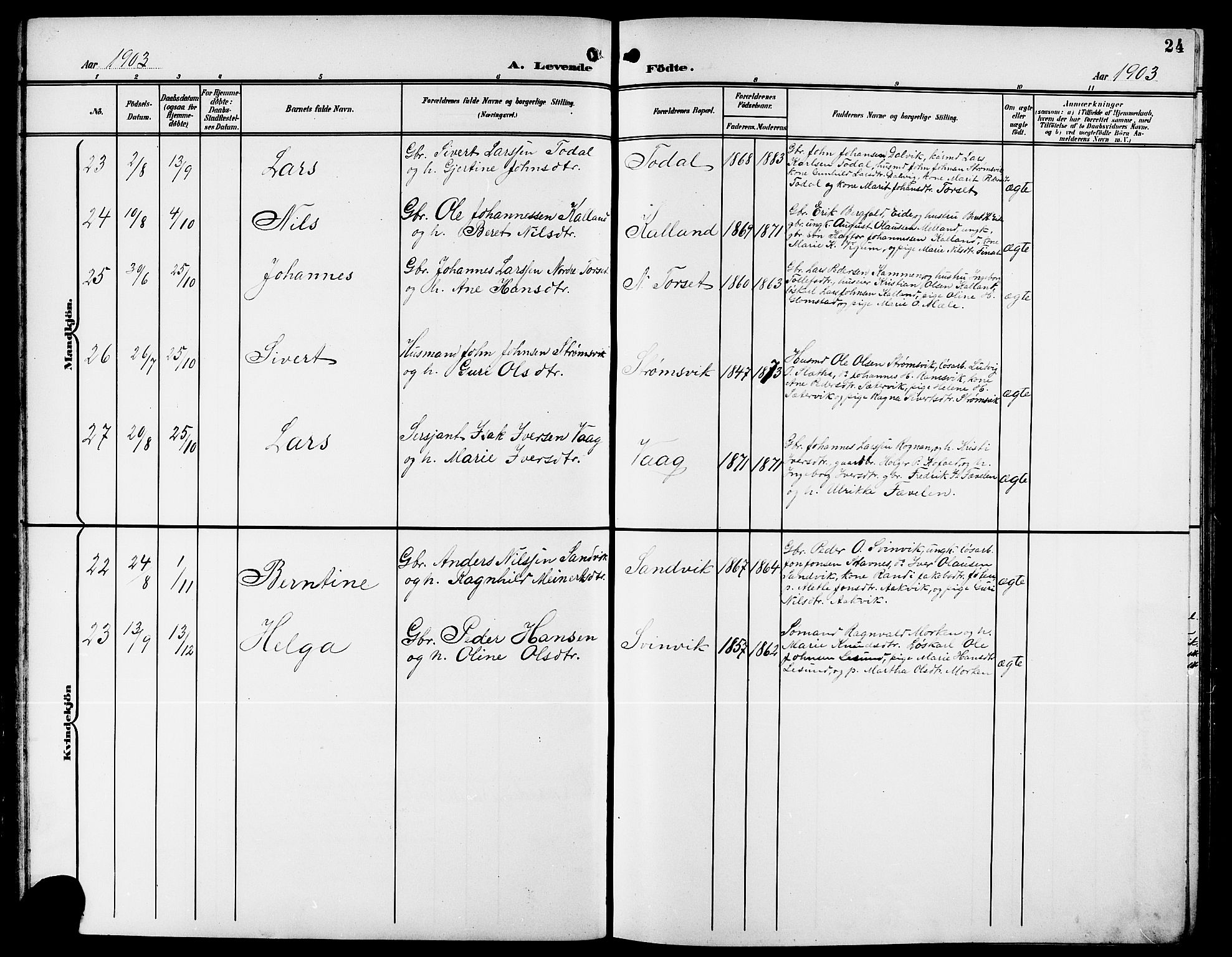 Ministerialprotokoller, klokkerbøker og fødselsregistre - Møre og Romsdal, AV/SAT-A-1454/578/L0910: Klokkerbok nr. 578C03, 1900-1921, s. 24