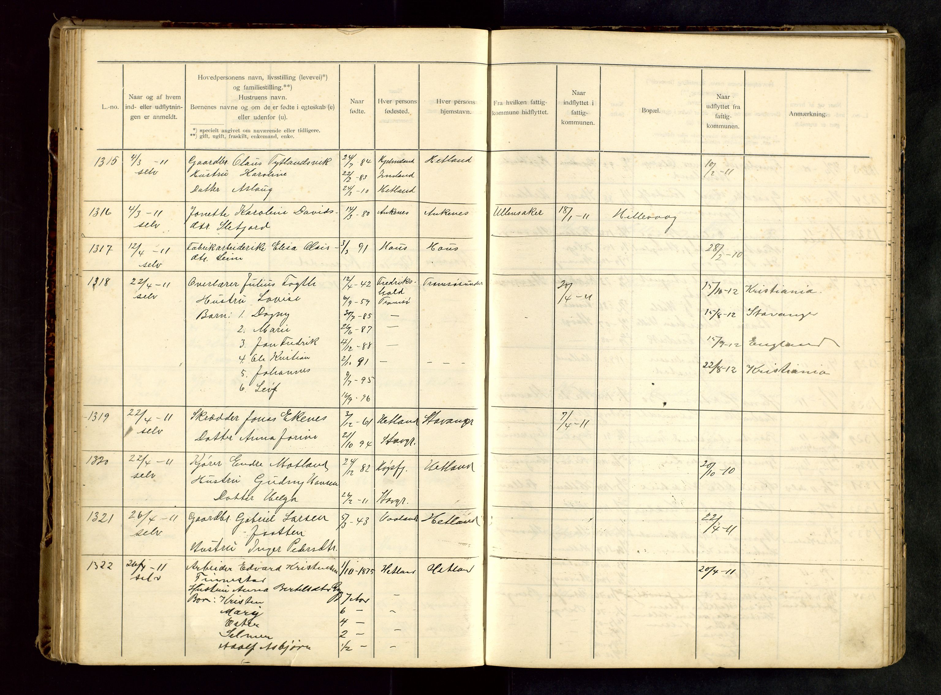 Hetland lensmannskontor, SAST/A-100101/Gwa/L0001: Flytteprotokoll (er delt i to: 1a og 1b), 1901-1918, s. 110