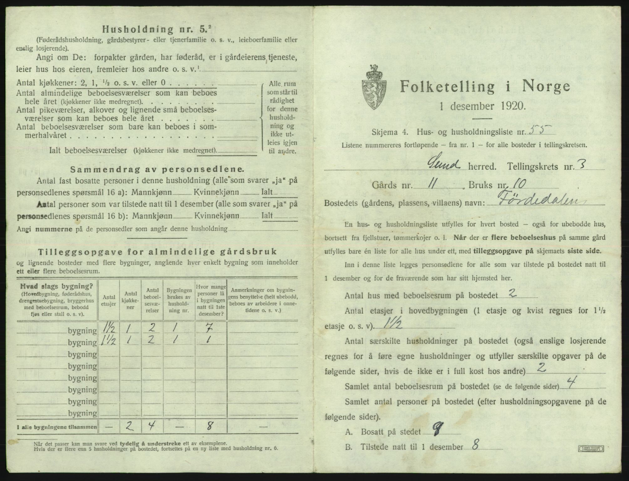 SAB, Folketelling 1920 for 1245 Sund herred, 1920, s. 280