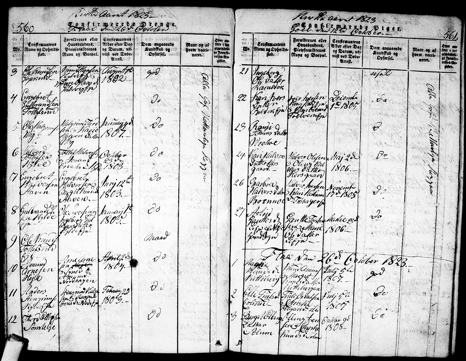 Nes kirkebøker, AV/SAKO-A-236/F/Fa/L0007: Ministerialbok nr. 7, 1815-1823, s. 560-561