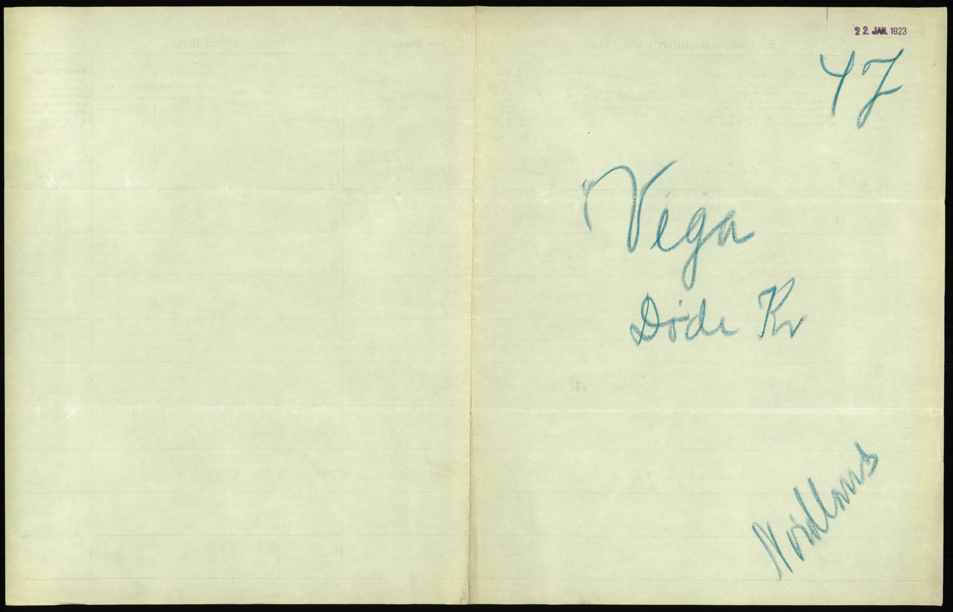 Statistisk sentralbyrå, Sosiodemografiske emner, Befolkning, RA/S-2228/D/Df/Dfc/Dfcb/L0046: Nordland fylke: Døde. Bygder og byer., 1922, s. 333