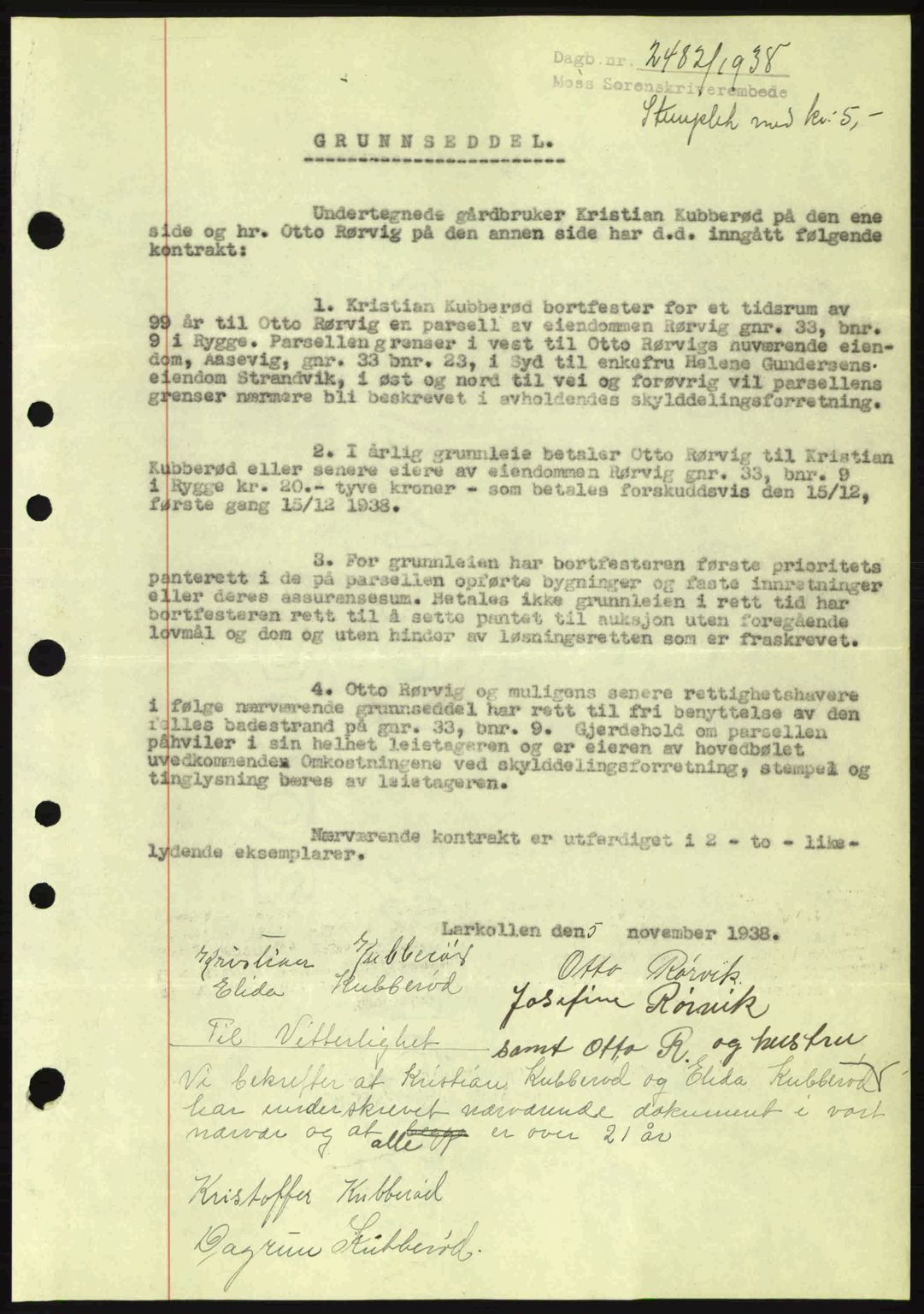 Moss sorenskriveri, SAO/A-10168: Pantebok nr. A5, 1938-1939, Dagboknr: 2482/1938