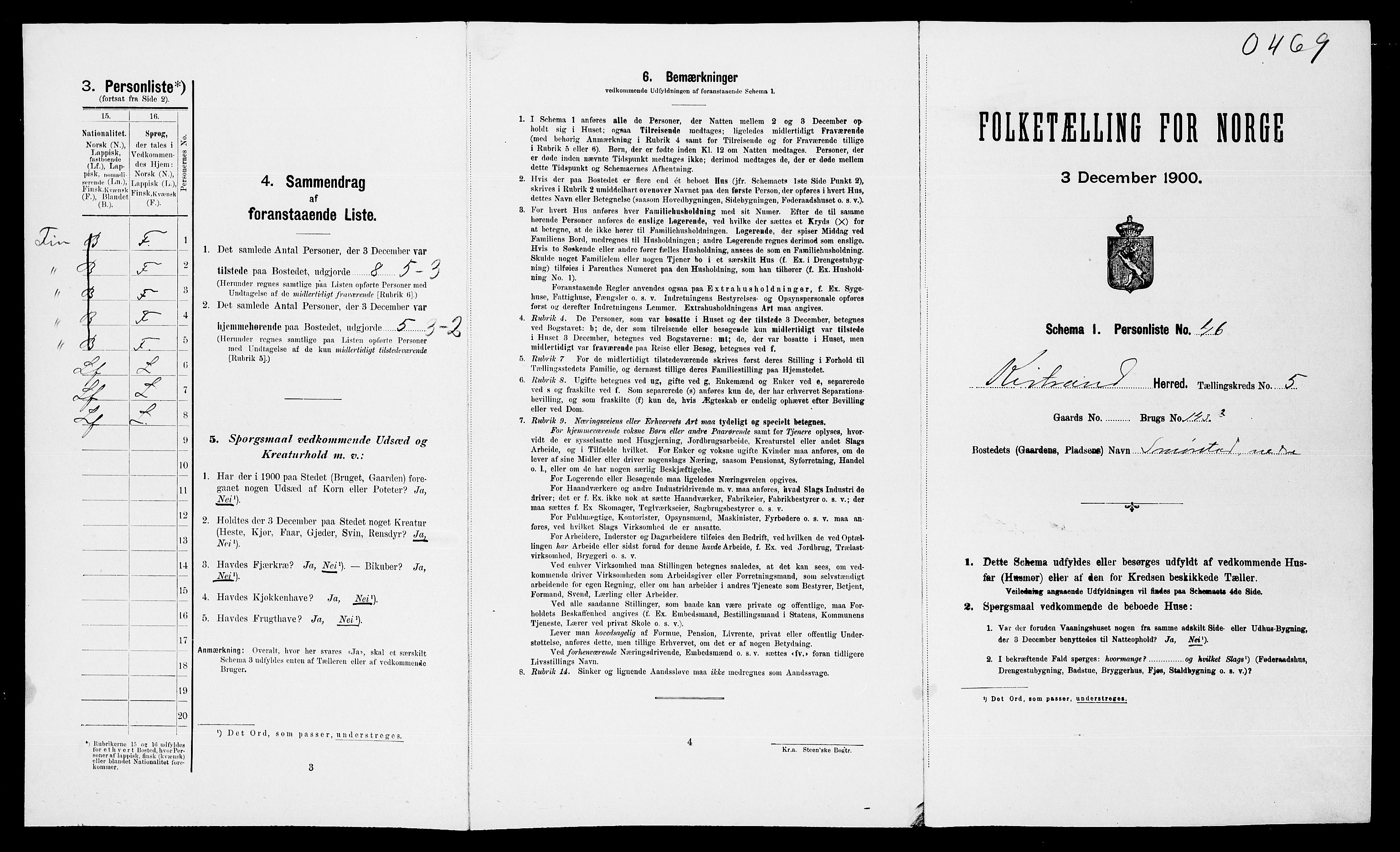 SATØ, Folketelling 1900 for 2020 Kistrand herred, 1900, s. 462