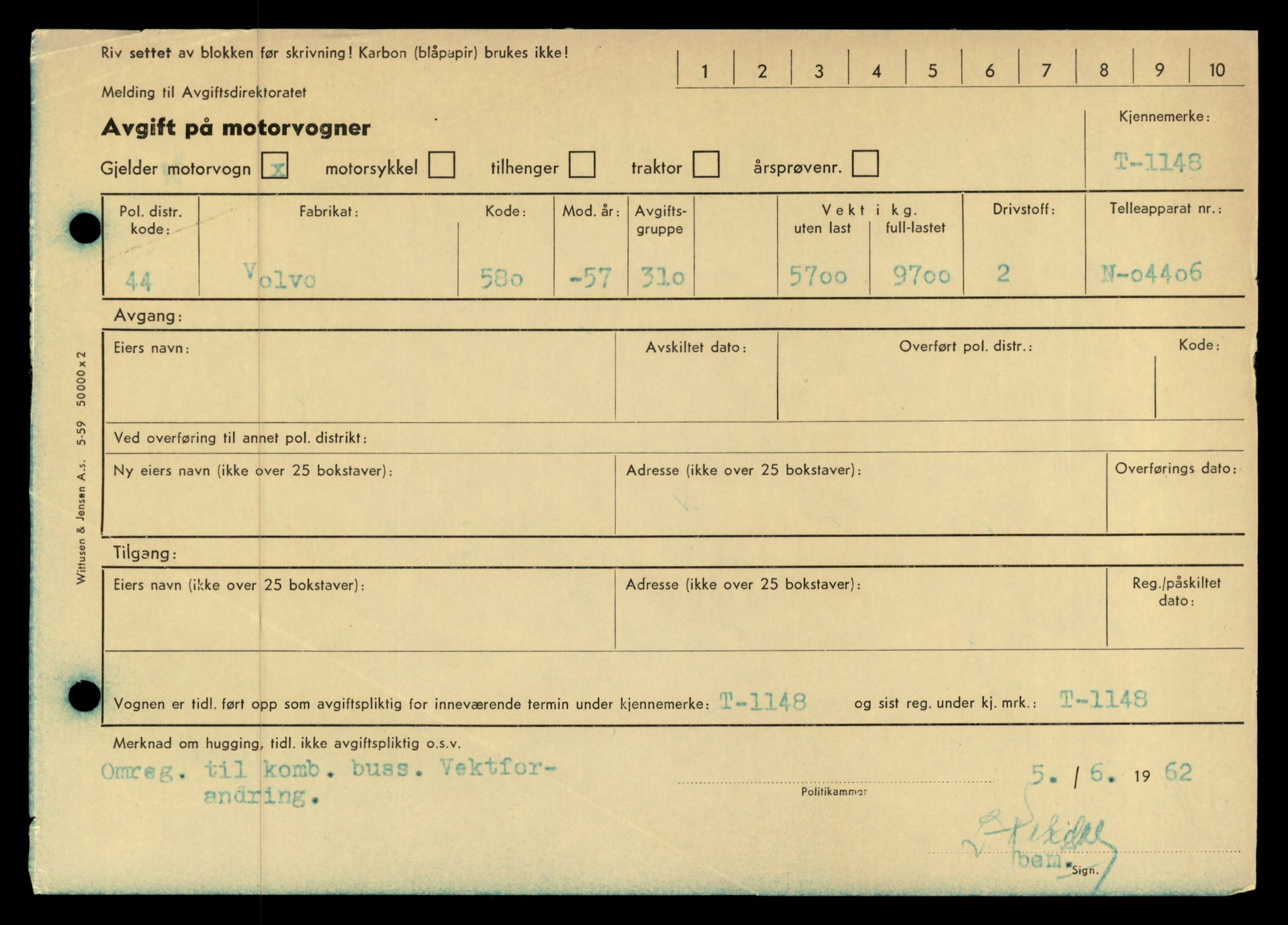 Møre og Romsdal vegkontor - Ålesund trafikkstasjon, AV/SAT-A-4099/F/Fe/L0010: Registreringskort for kjøretøy T 1050 - T 1169, 1927-1998, s. 2795
